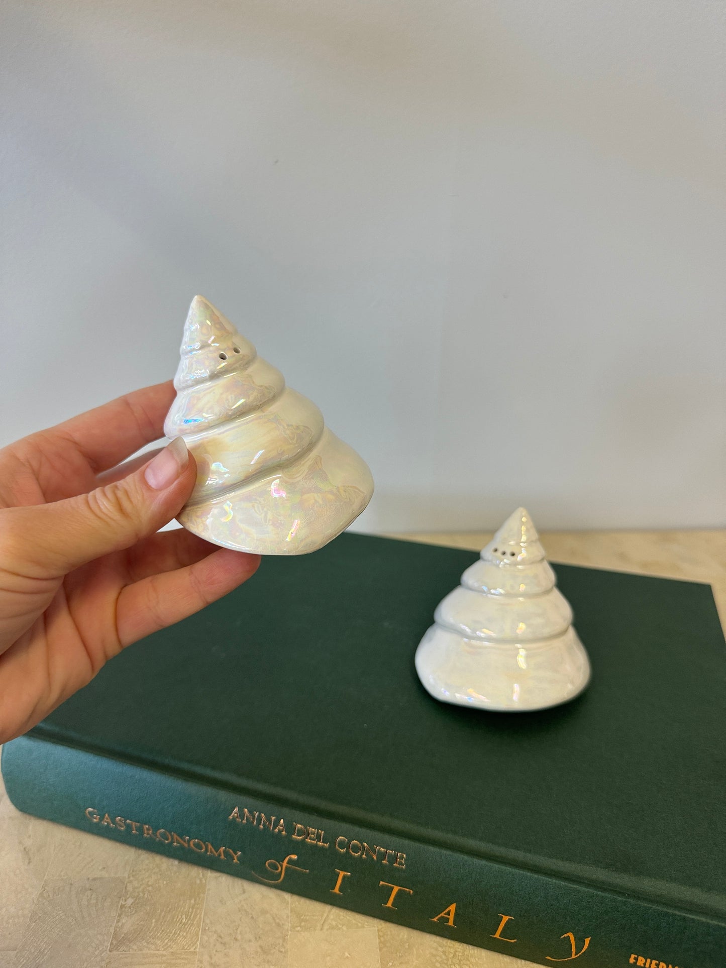 Vintage Ceramic Opalescent Seashell Salt & Pepper Shakers