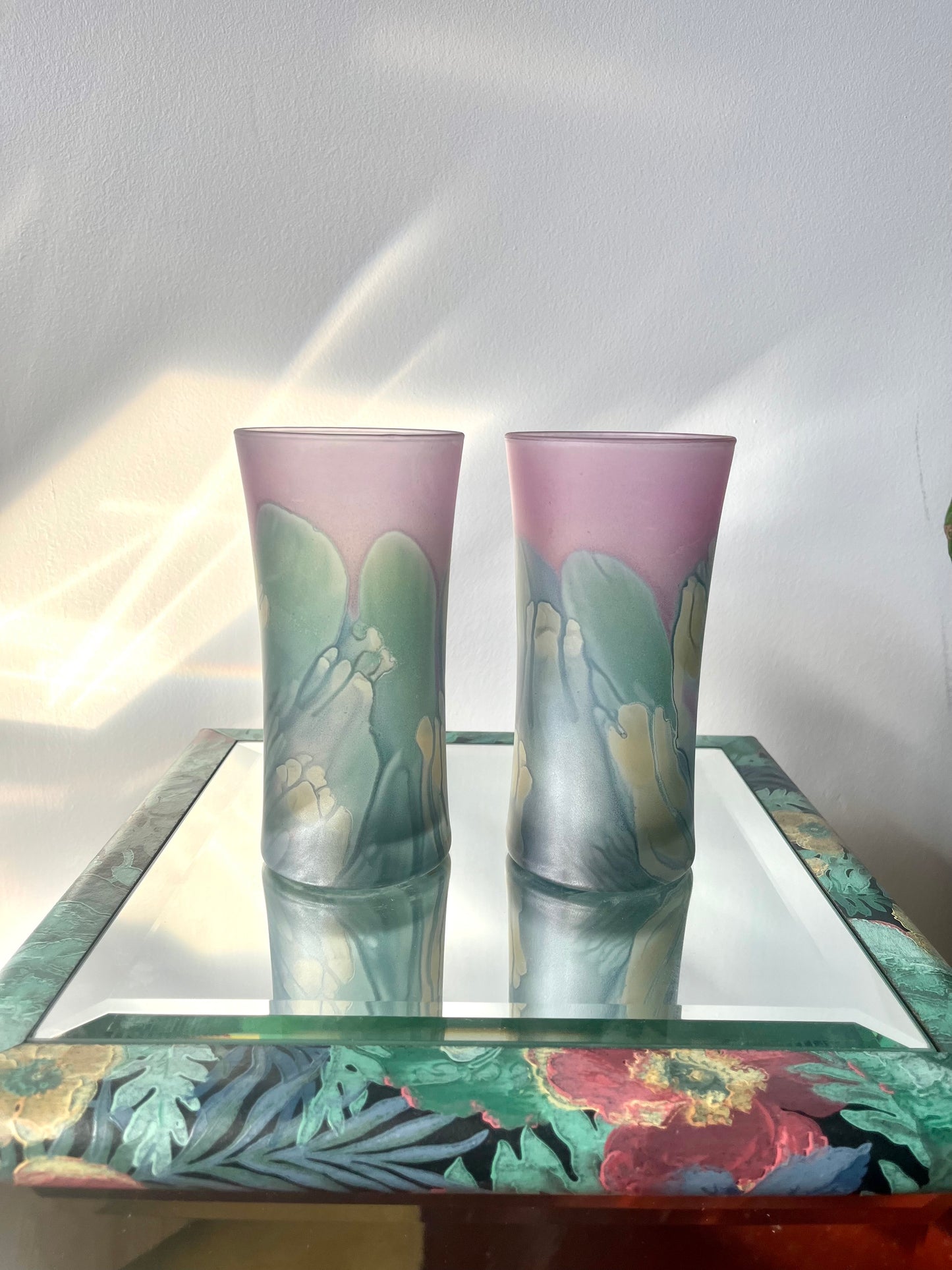 Vintage Rueven Art Nouveau Satin Glass Tumblers - S/6