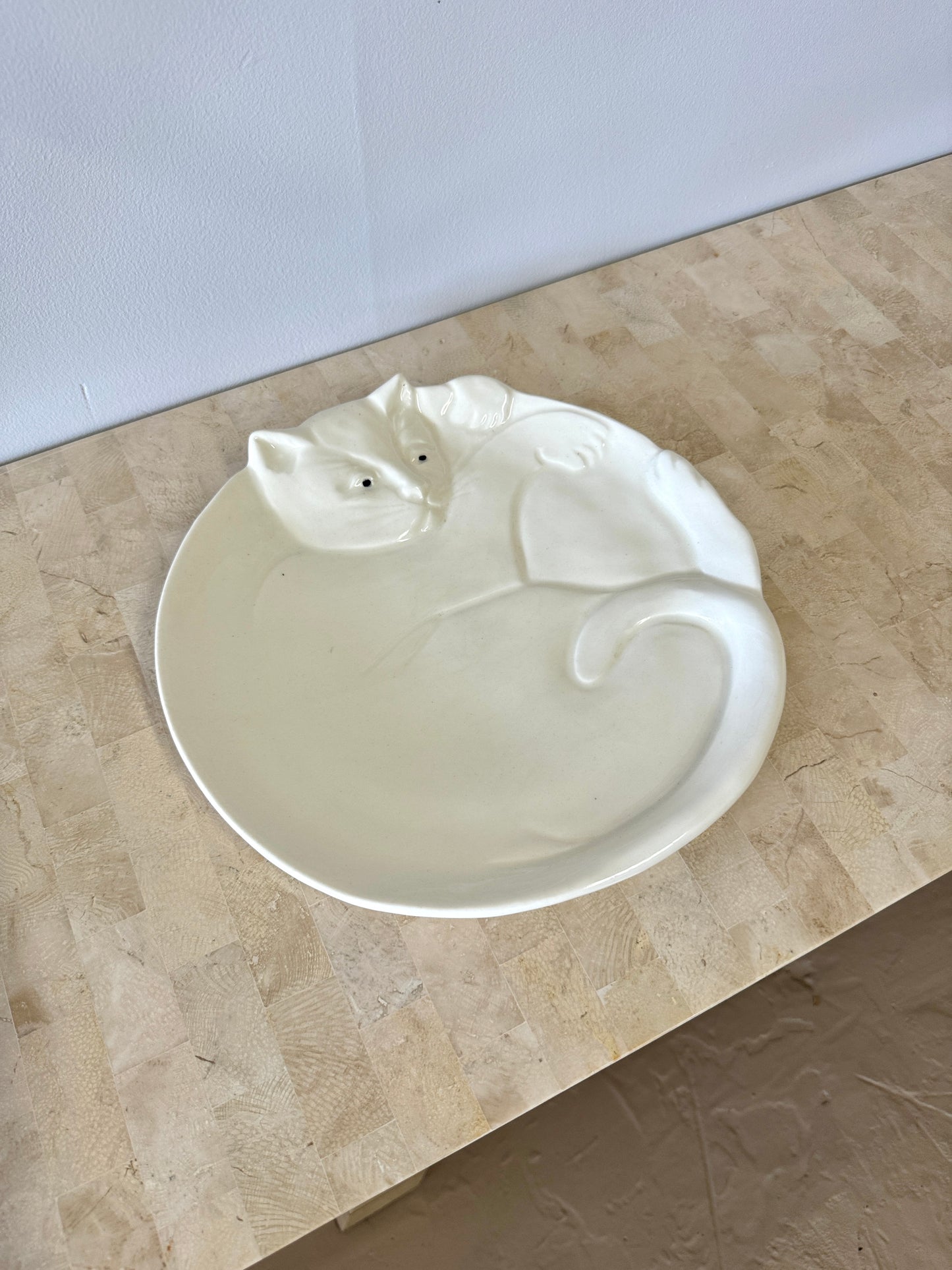 Vintage 1987 Flat Earth Ceramic Cat Platter