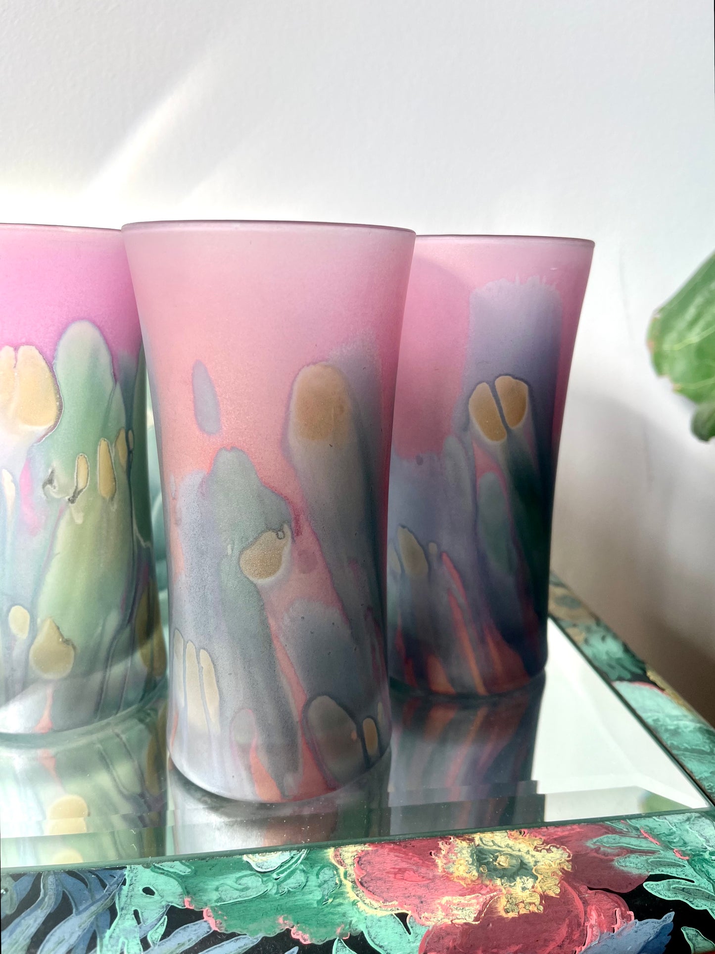 Vintage Rueven Art Nouveau Satin Glass Tumblers - S/6