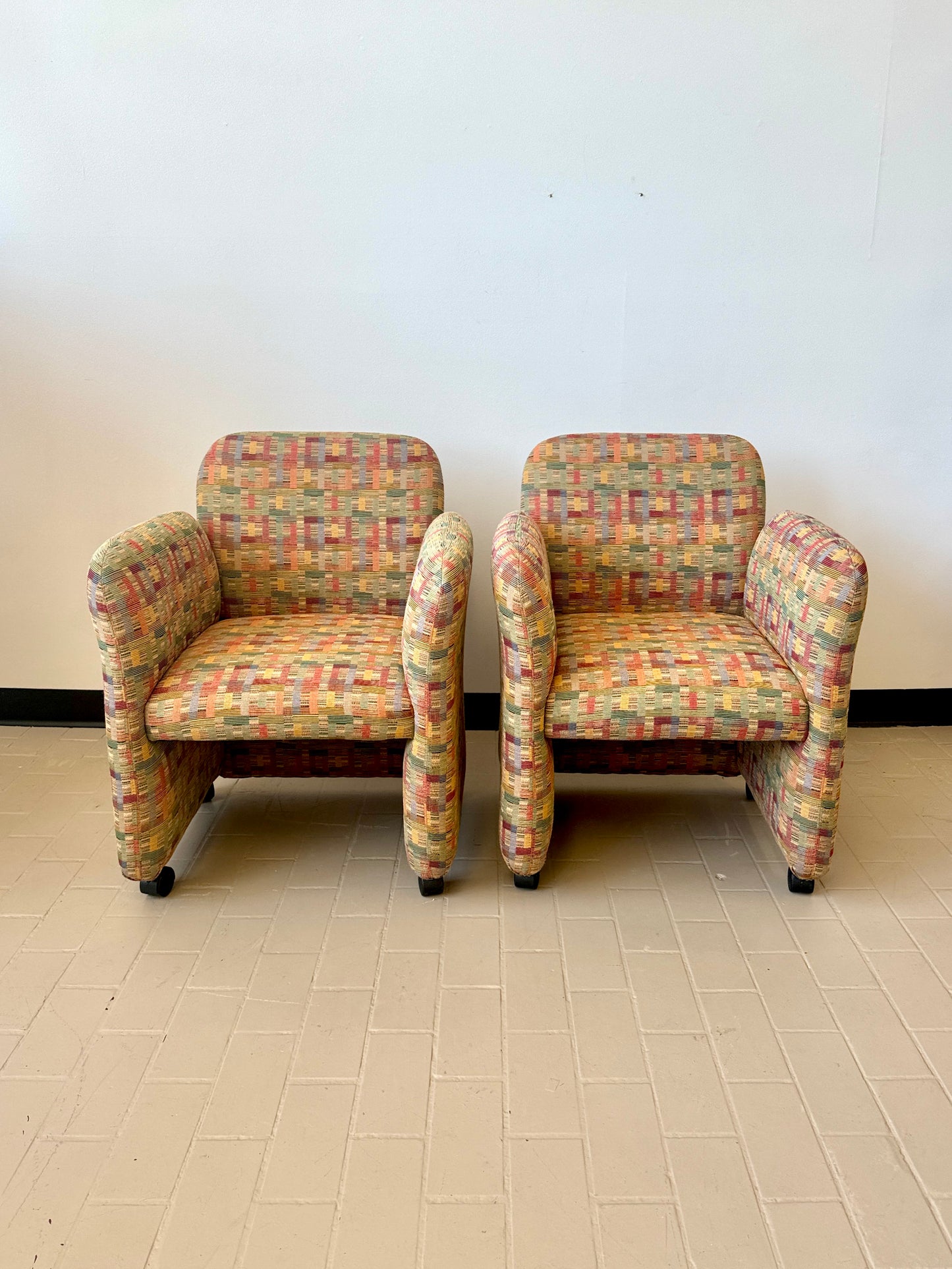 Vintage Postmodern Chiclet Style Arm Chairs