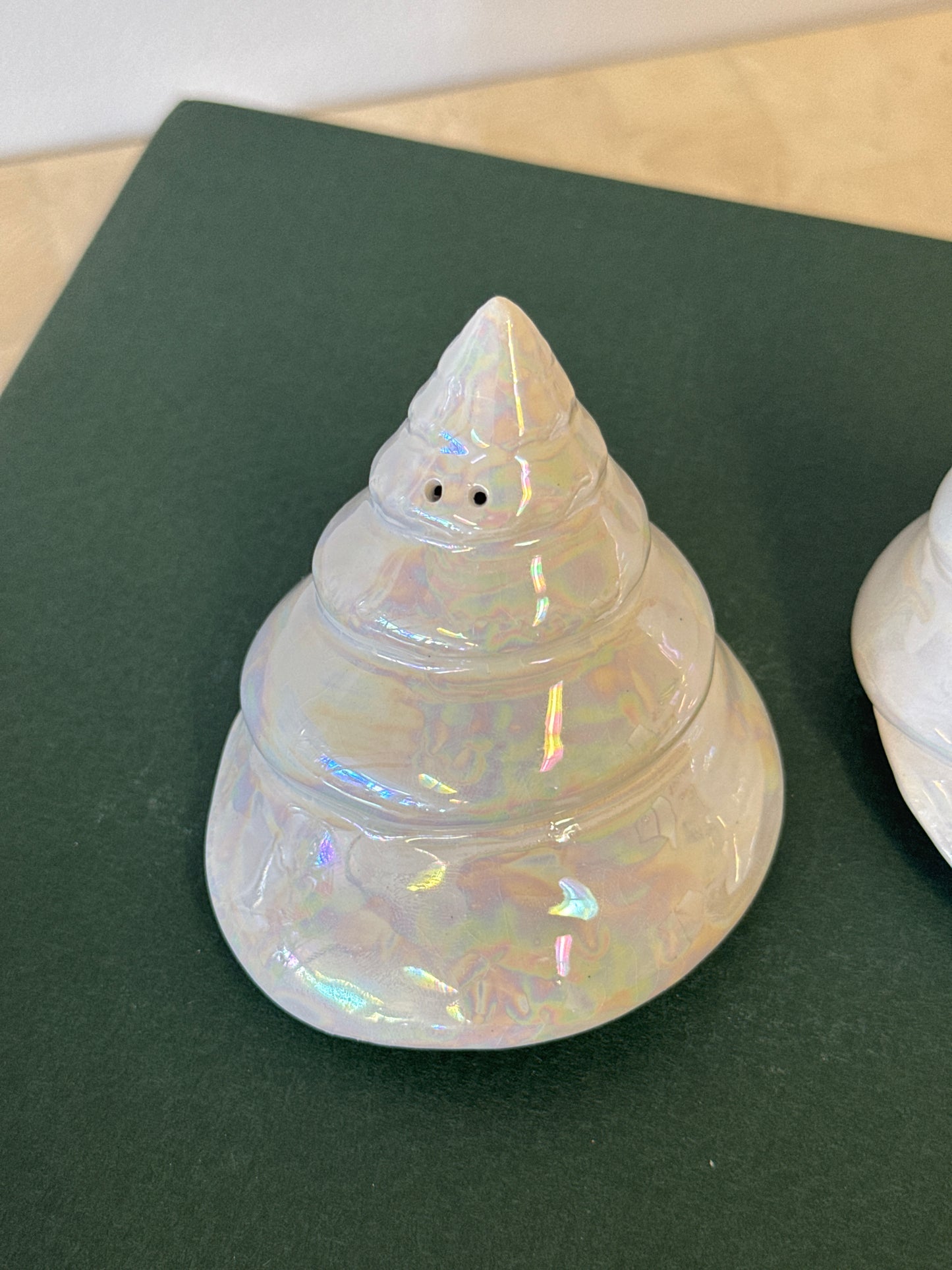 Vintage Ceramic Opalescent Seashell Salt & Pepper Shakers