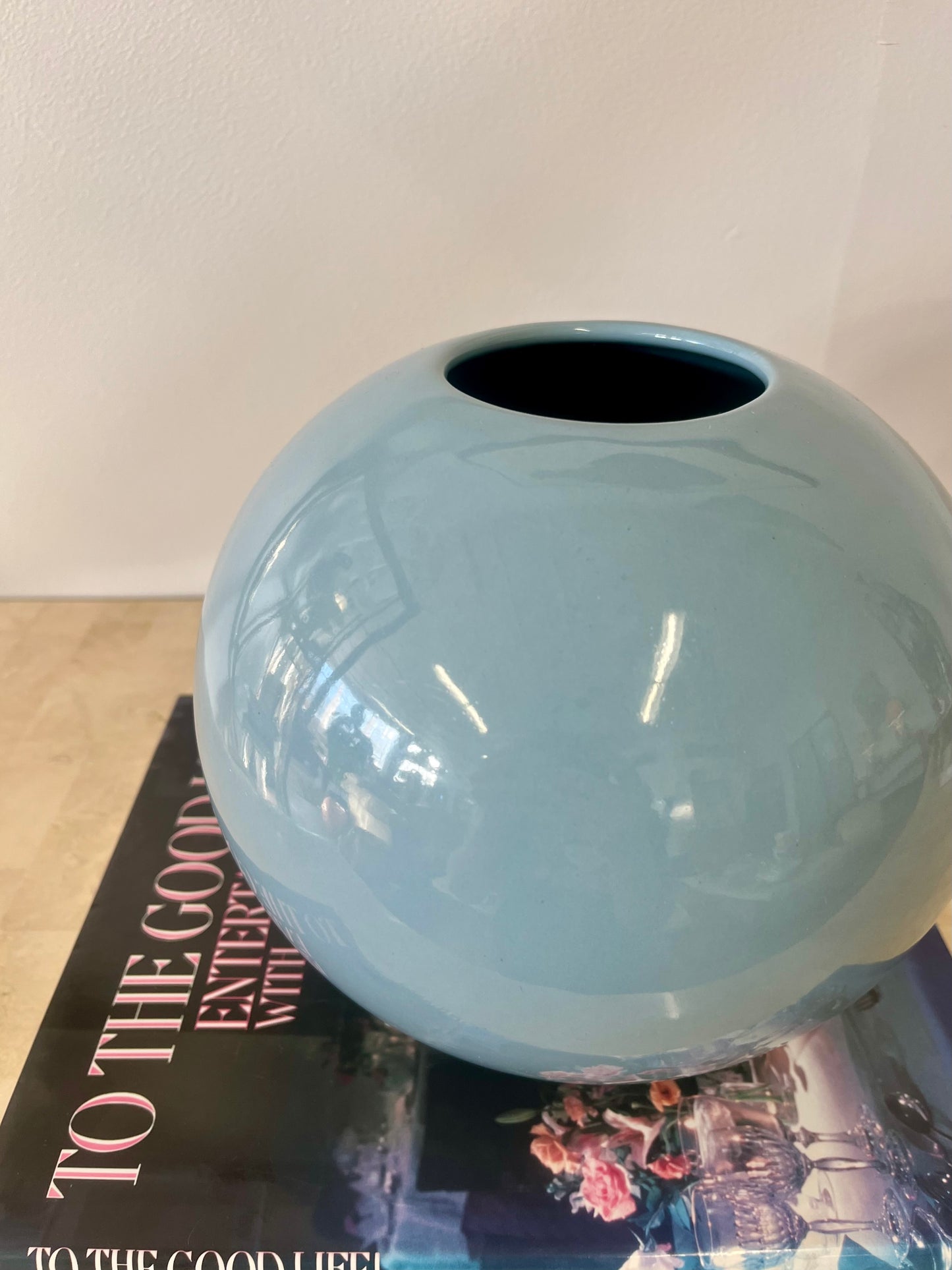 Vintage 1986 Powder Blue Haeger Sphere Vase