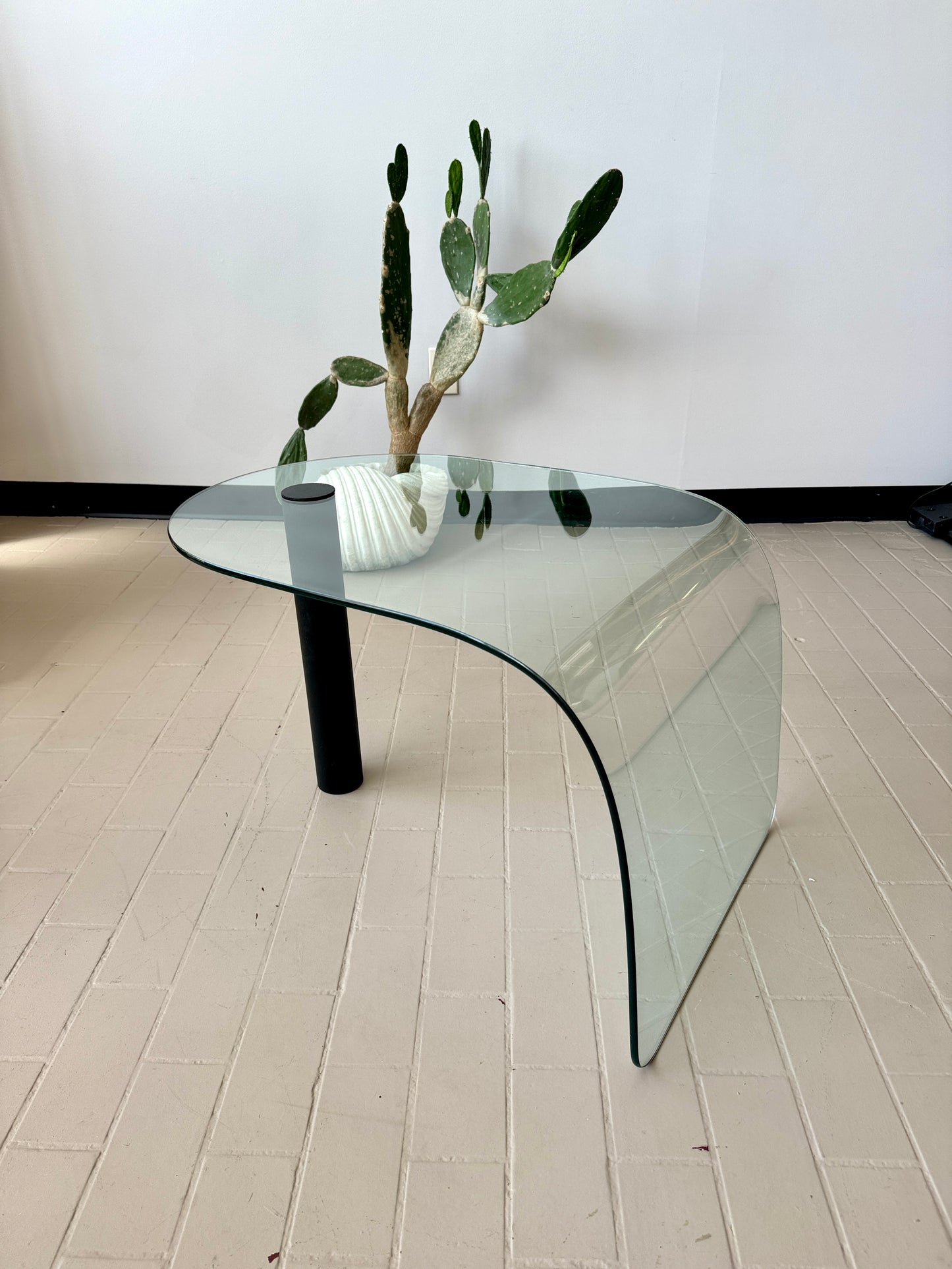 Postmodern Glass and Iron Waterfall Accent Table