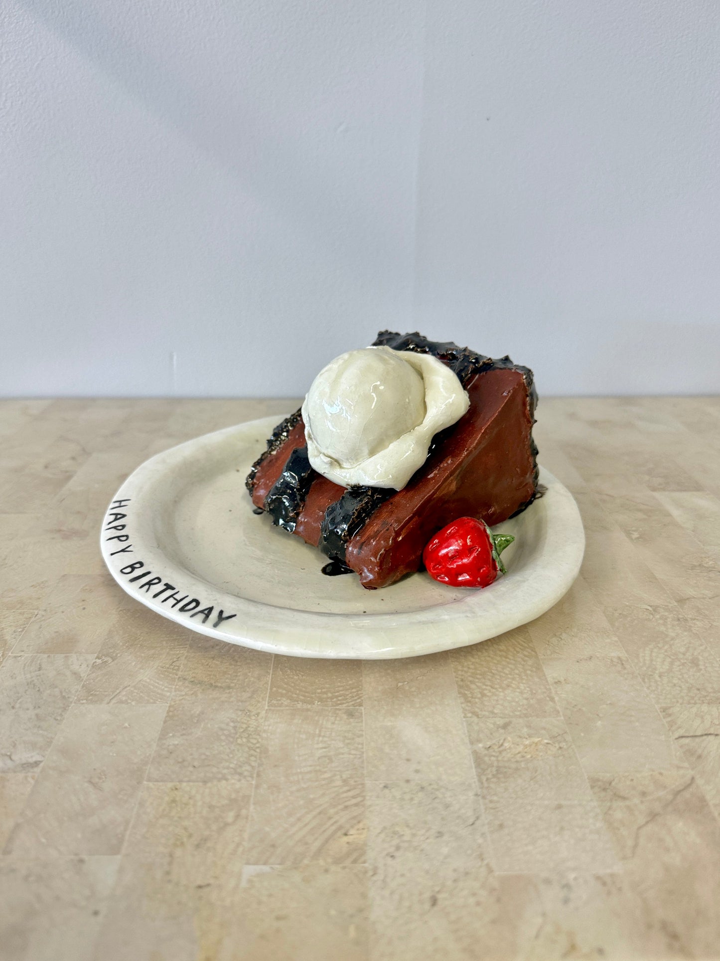 Vintage 1986 Handmade Ceramic Birthday Cake and Ice Cream