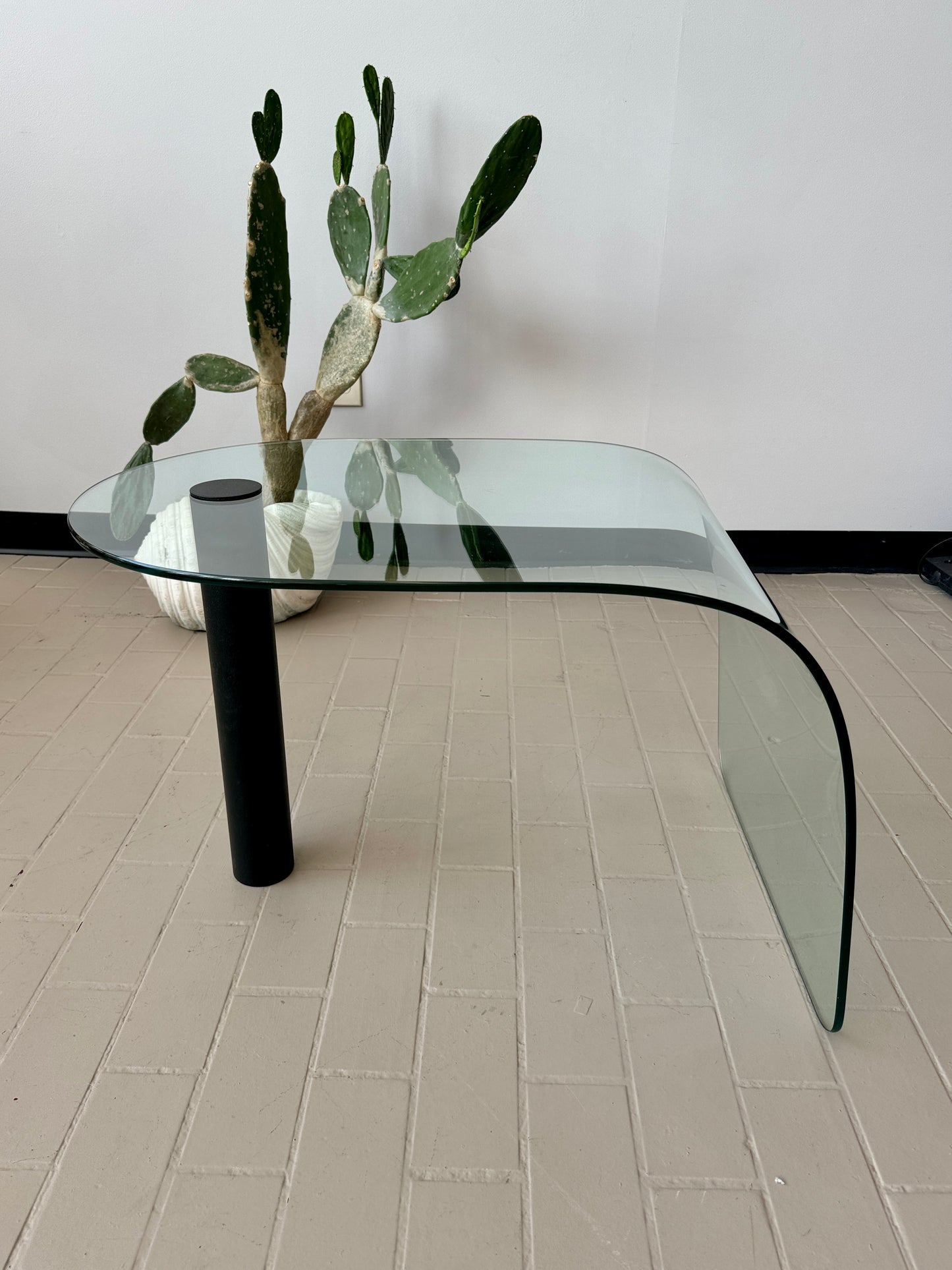 Postmodern Glass and Iron Waterfall Accent Table