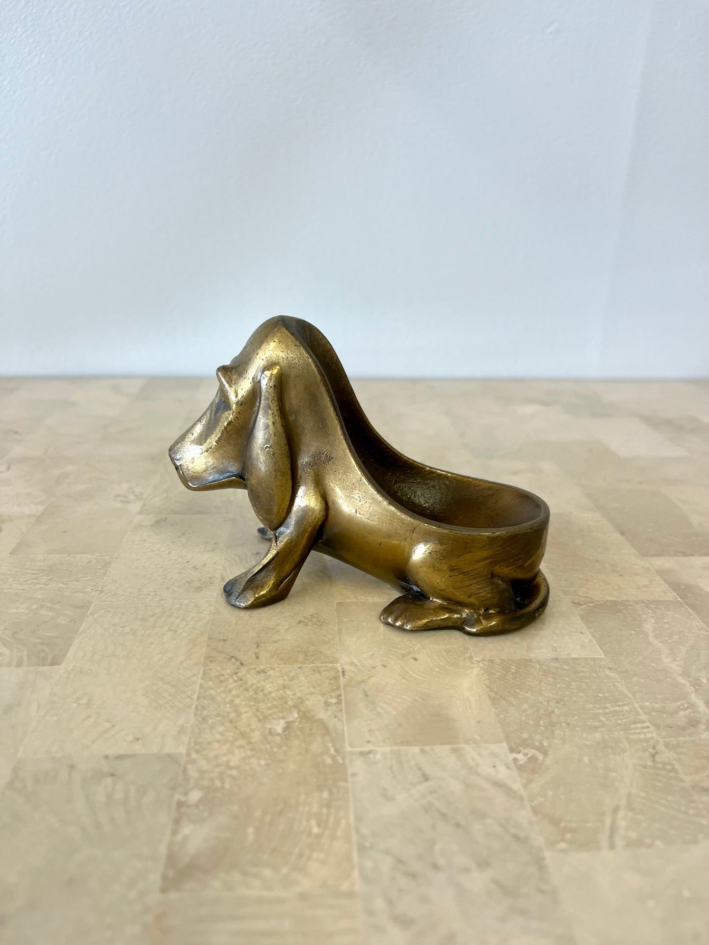 Vintage 1930s Brass Basset Hound Cigar Holder / Trinket Dish