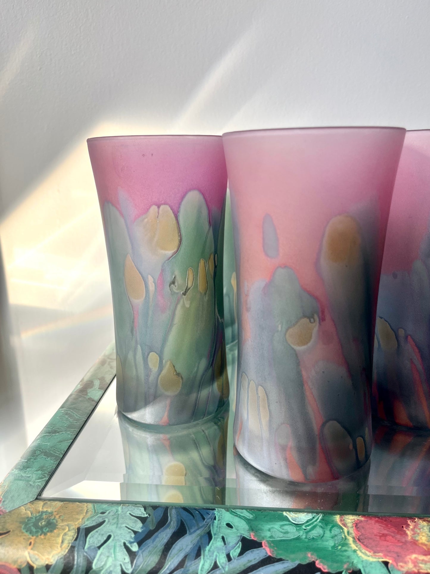 Vintage Rueven Art Nouveau Satin Glass Tumblers - S/6