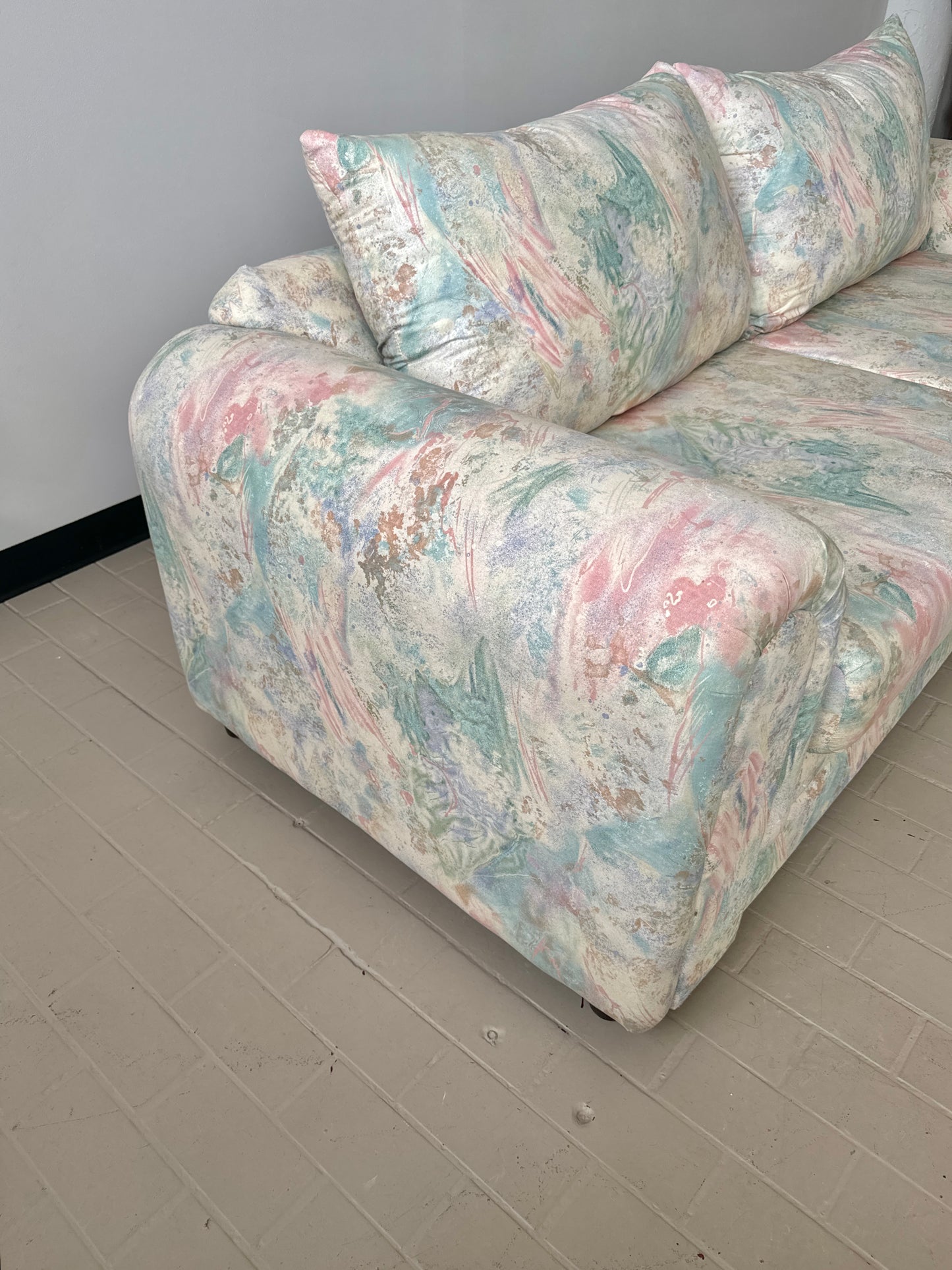 Vintage 1980s Deco Style Abstract Pastel Sofa