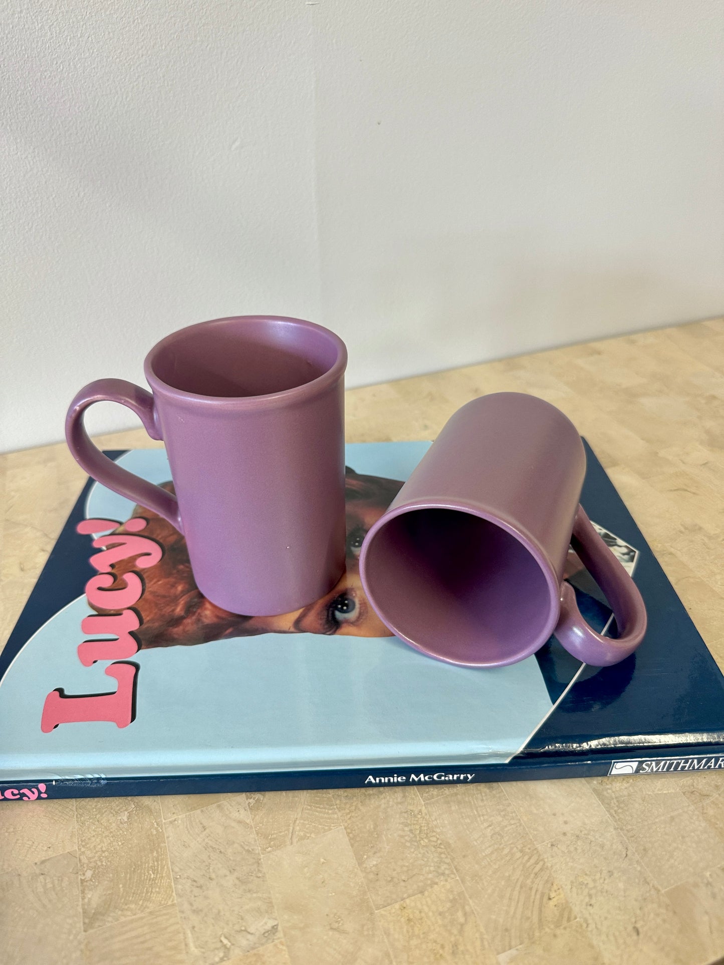 Pair Vintage Purple Ceramic Mugs