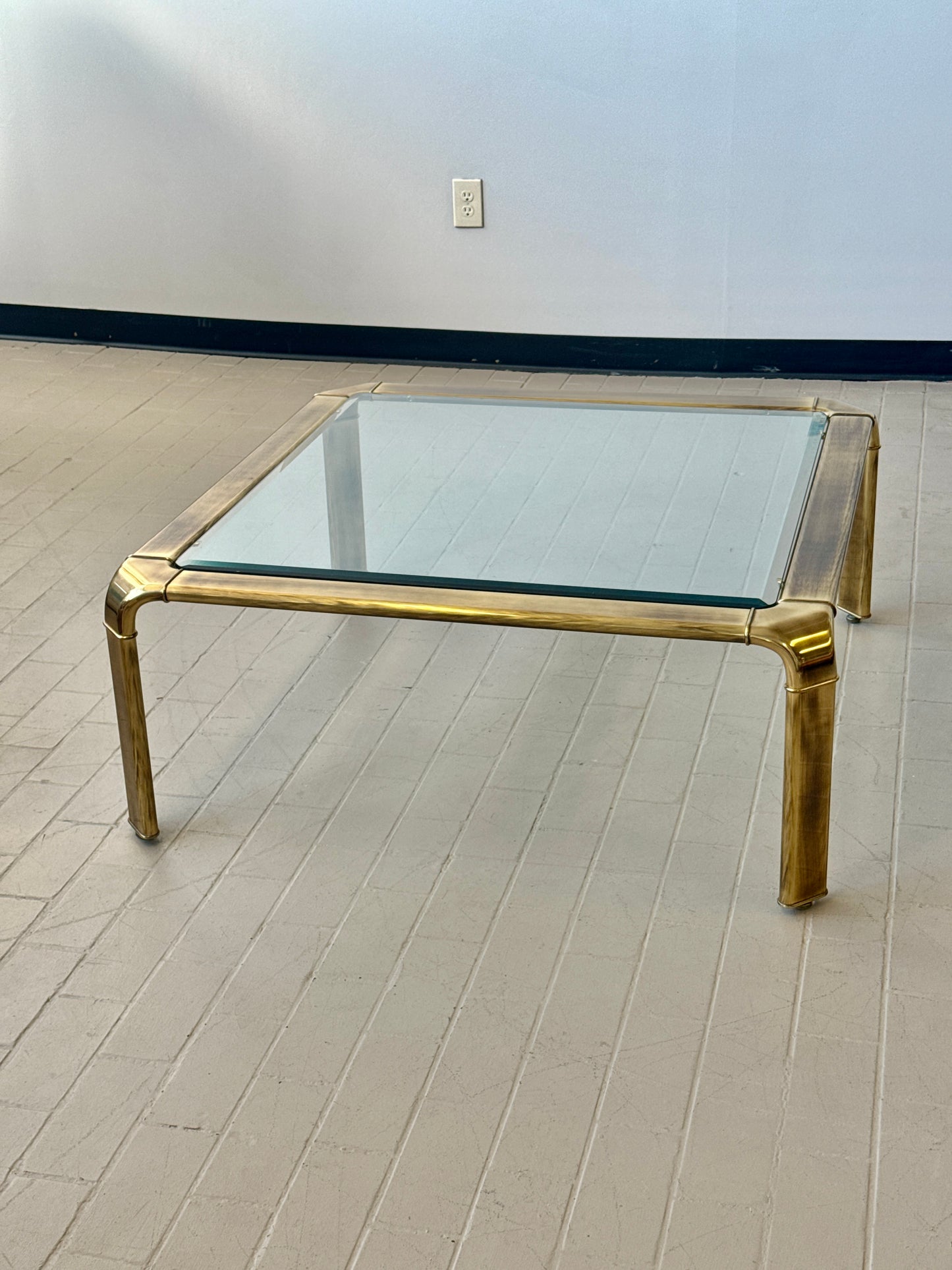 Vintage Brushed Brass & Glass Coffee Table by John Widdicomb