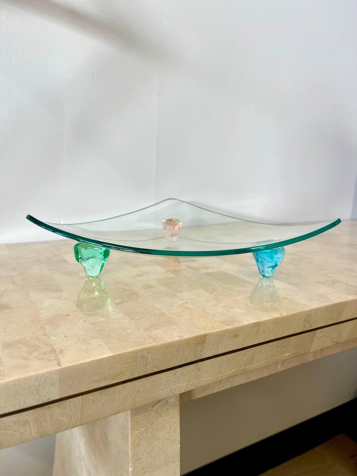 Vintage Triangle Shaped Gem Footed Glass Platters