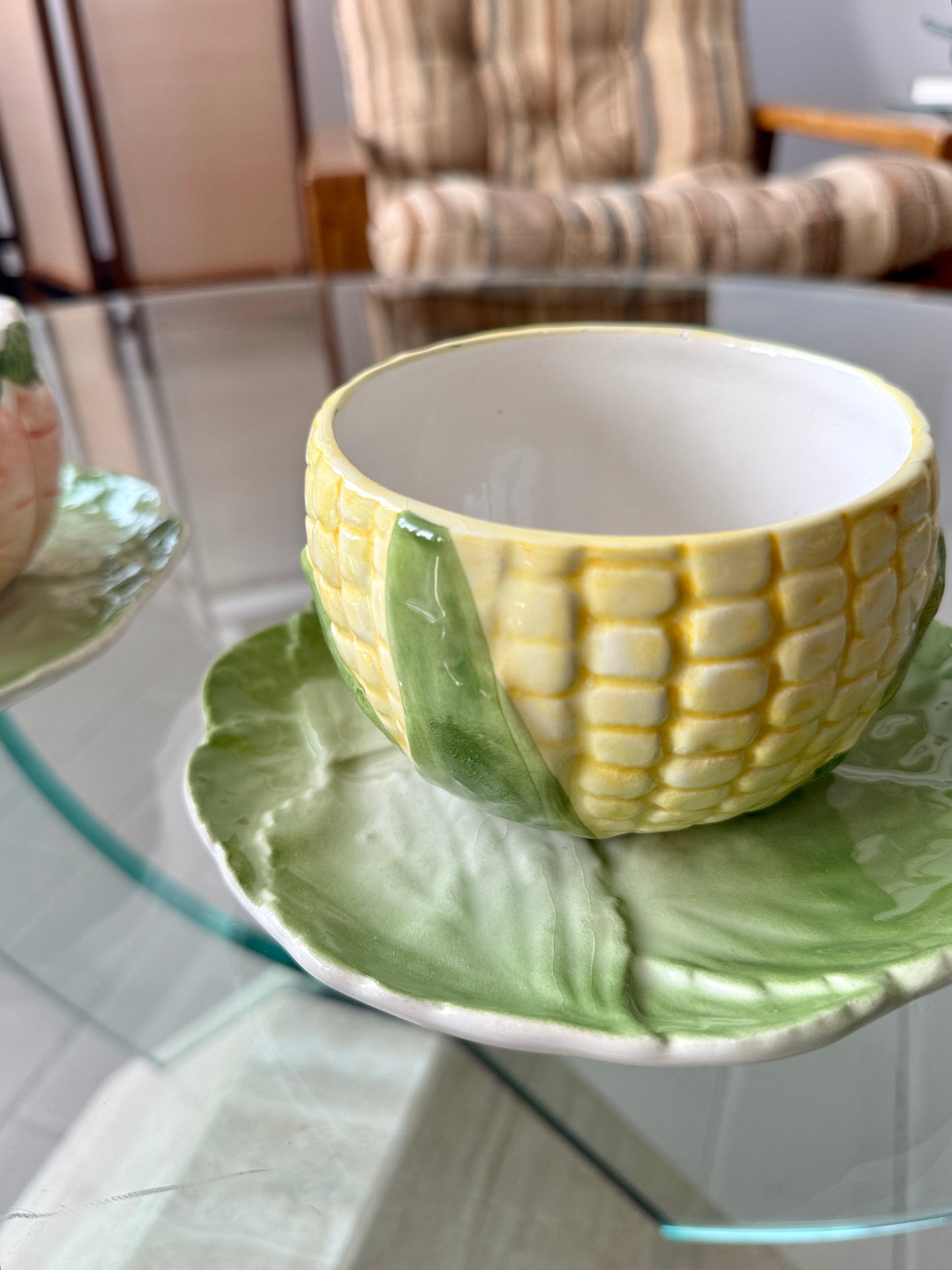 Vintage Ceramic Vegetable Embossed Bowl and Saucer Set