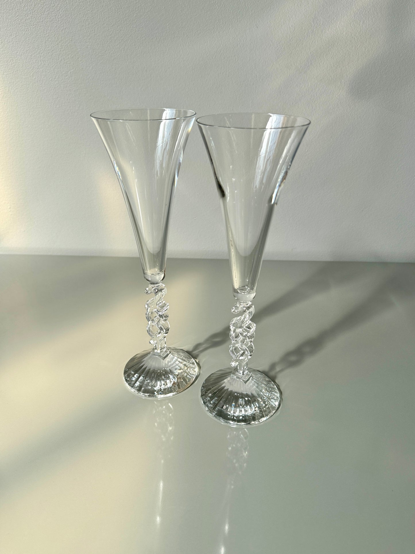 Vintage Pair Cristal D'arques-Durand Crystal Fluted 2001 Champagne Glasses
