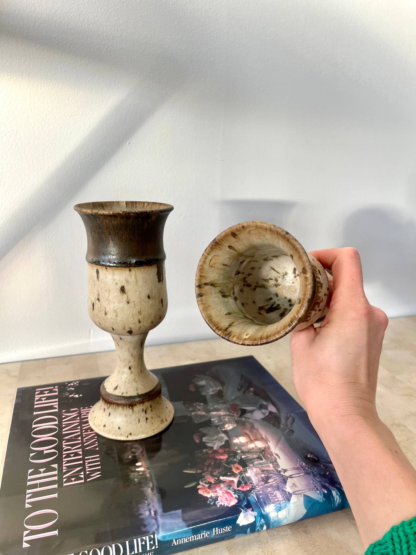 Vintage Mid Century Studio Pottery Stoneware Goblet Pair