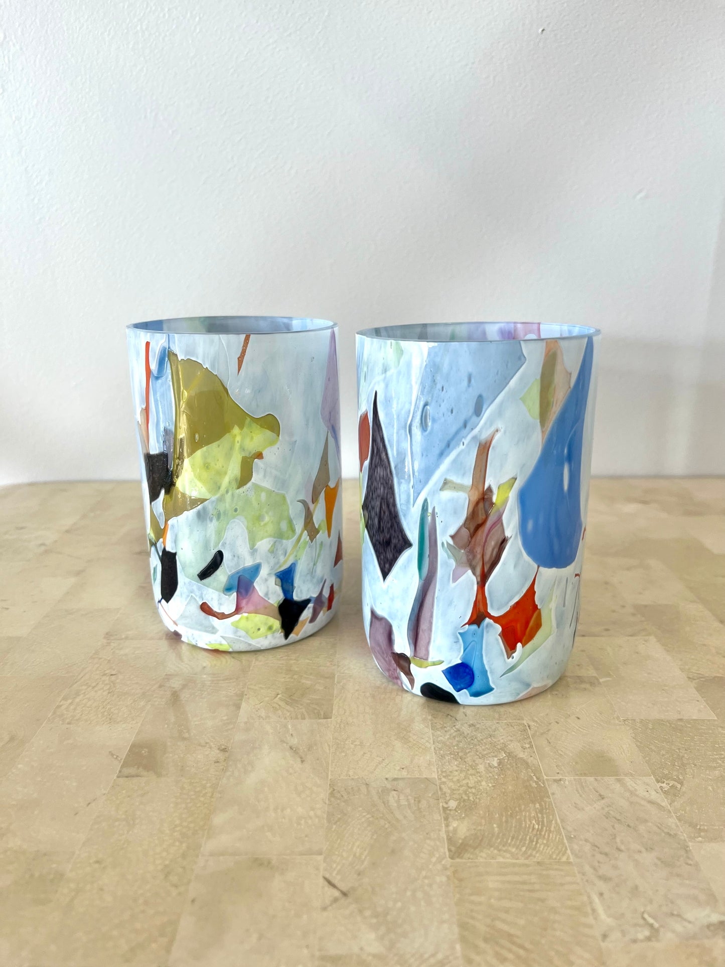 Murano-style Terrazzo Glass Tumbler Pair