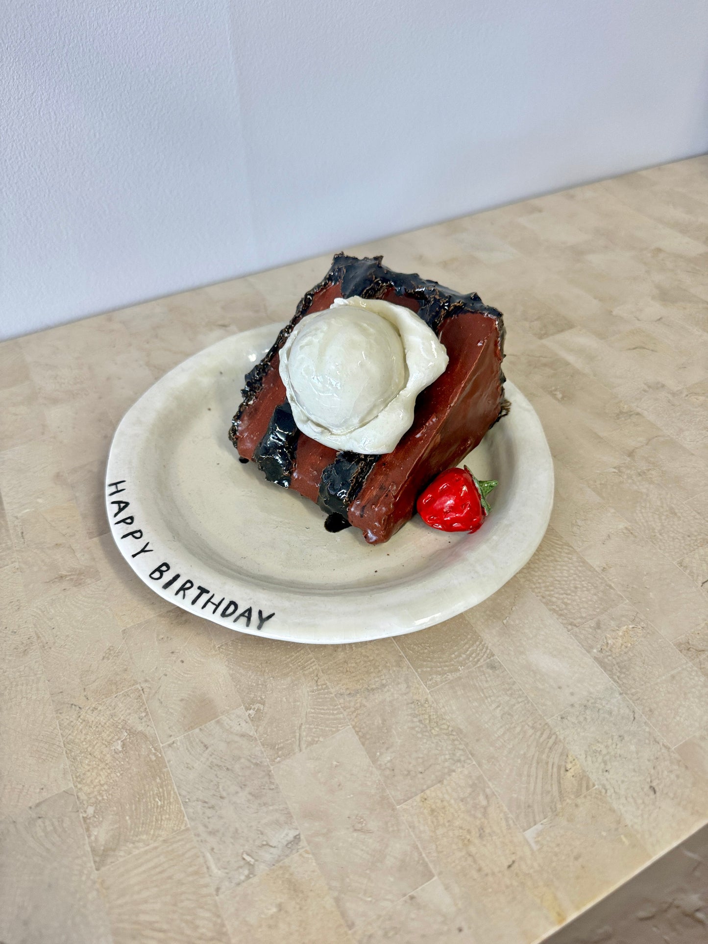 Vintage 1986 Handmade Ceramic Birthday Cake and Ice Cream