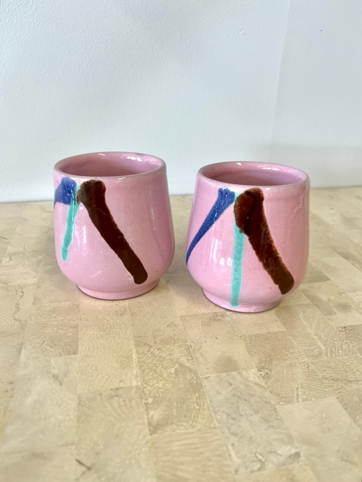 Postmodern Glazed Ceramic Tumbler Pair