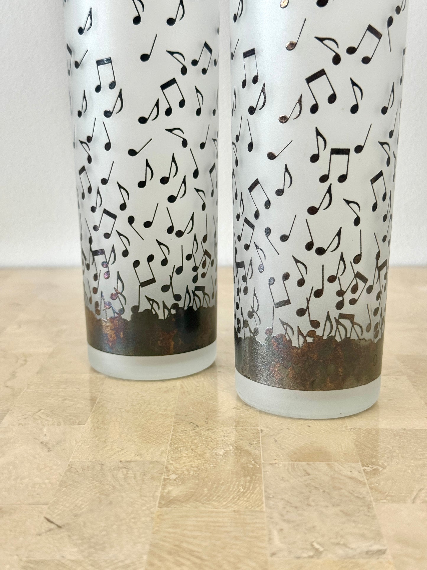 Vintage Albert Elovitz Frosted Musical Note Highball Glasses