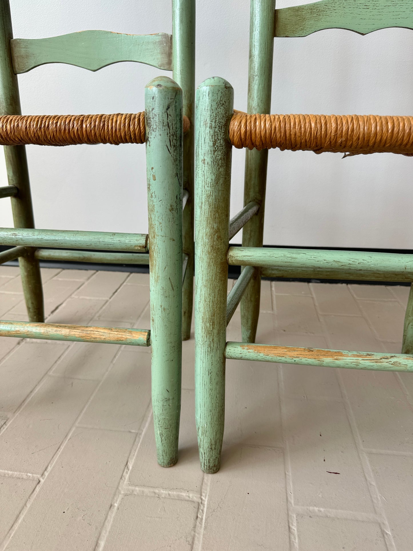 Vintage Handpainted Ladderback Chairs with Rush Seats