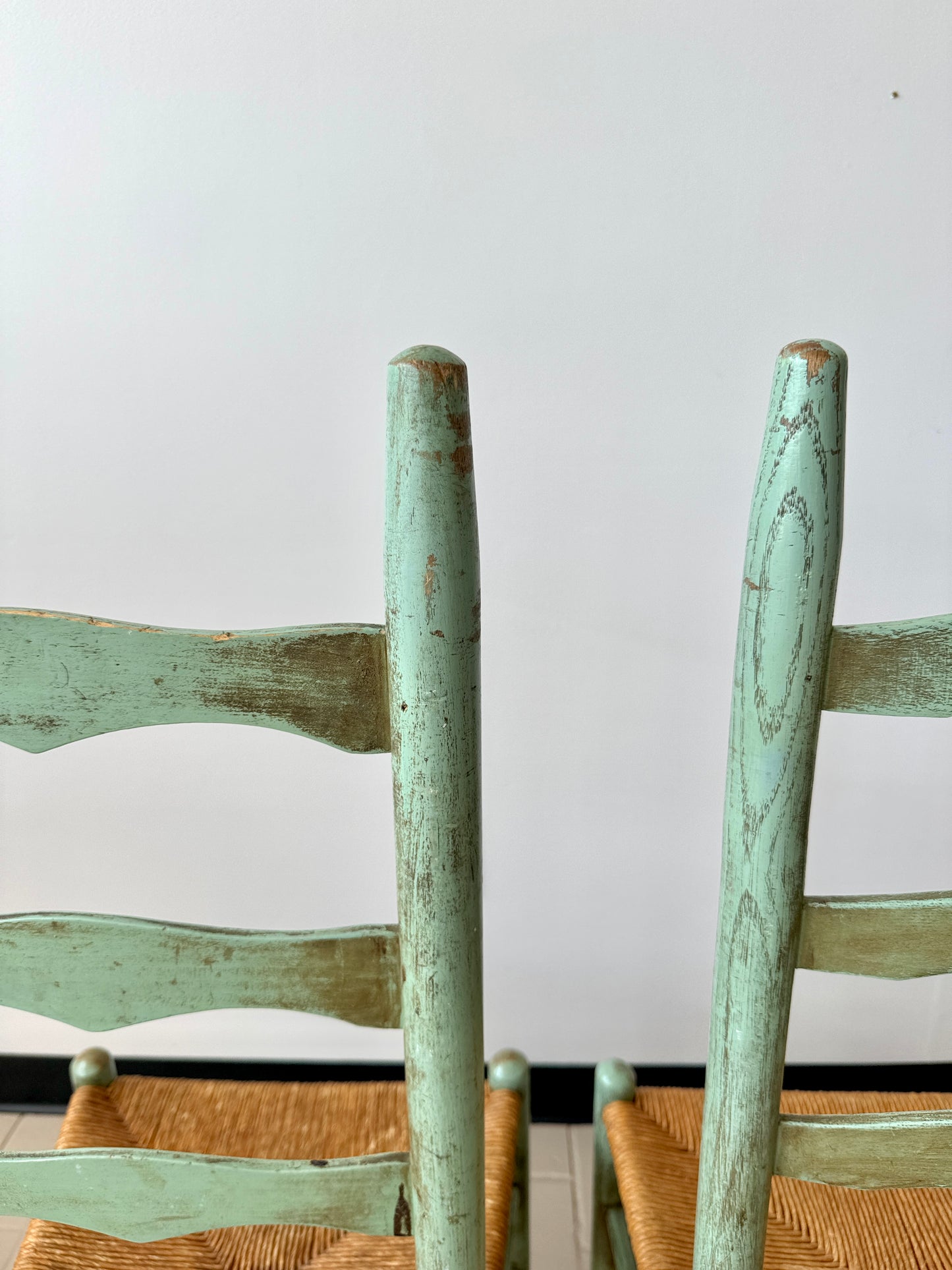 Vintage Handpainted Ladderback Chairs with Rush Seats