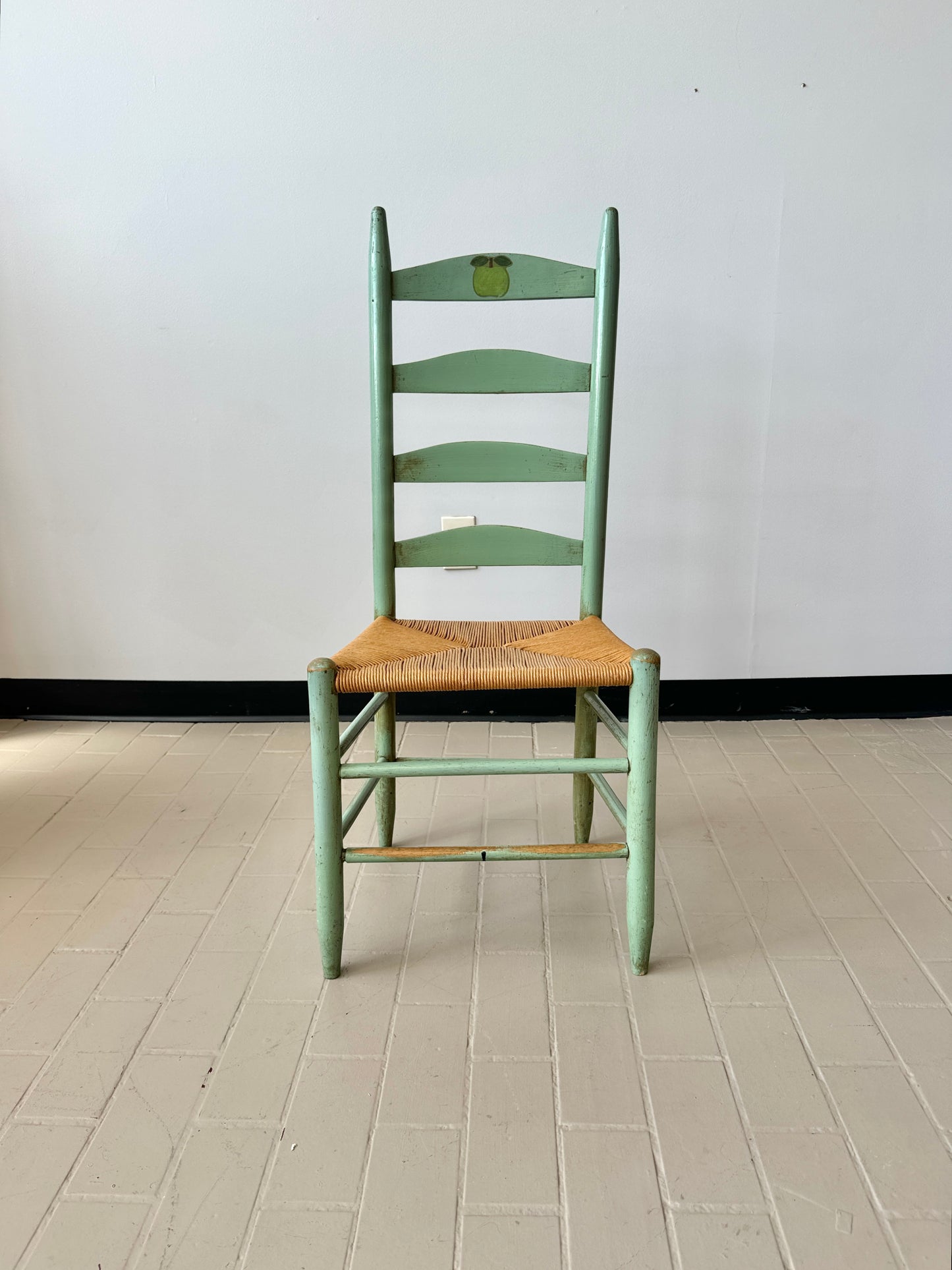 Vintage Handpainted Ladderback Chairs with Rush Seats