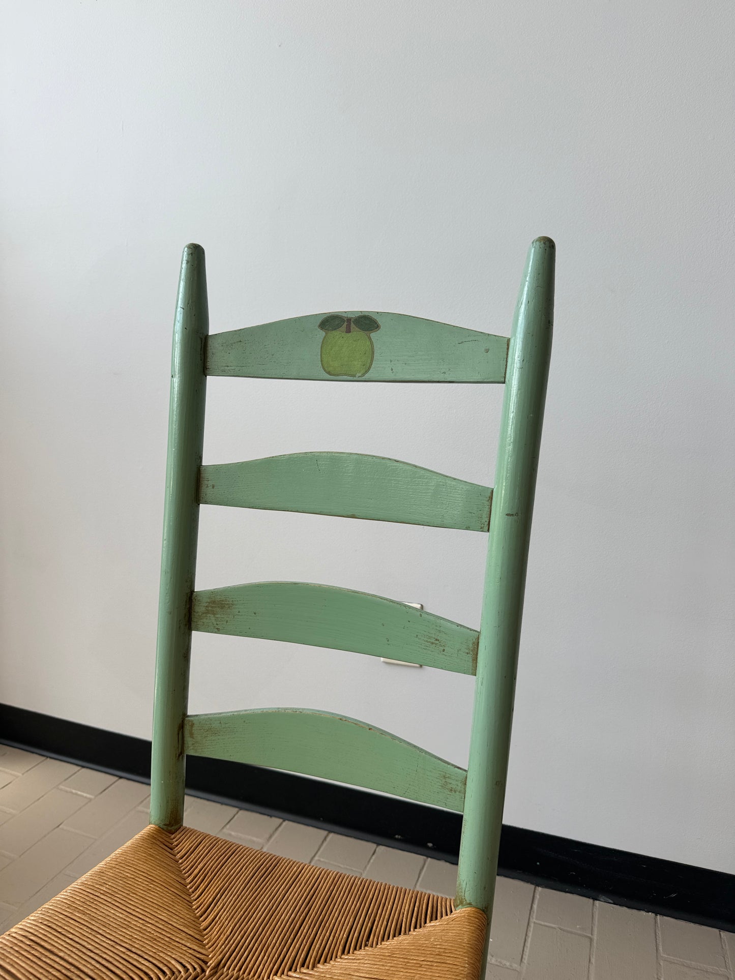 Vintage Handpainted Ladderback Chairs with Rush Seats