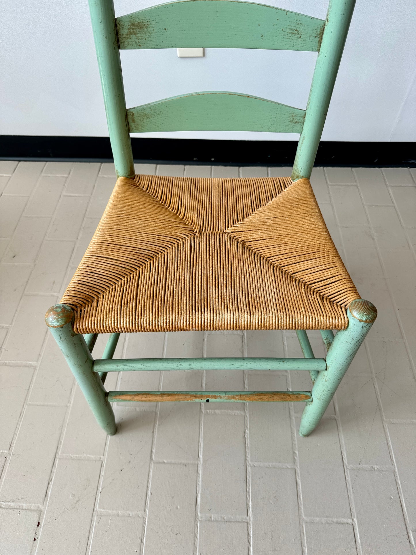 Vintage Handpainted Ladderback Chairs with Rush Seats