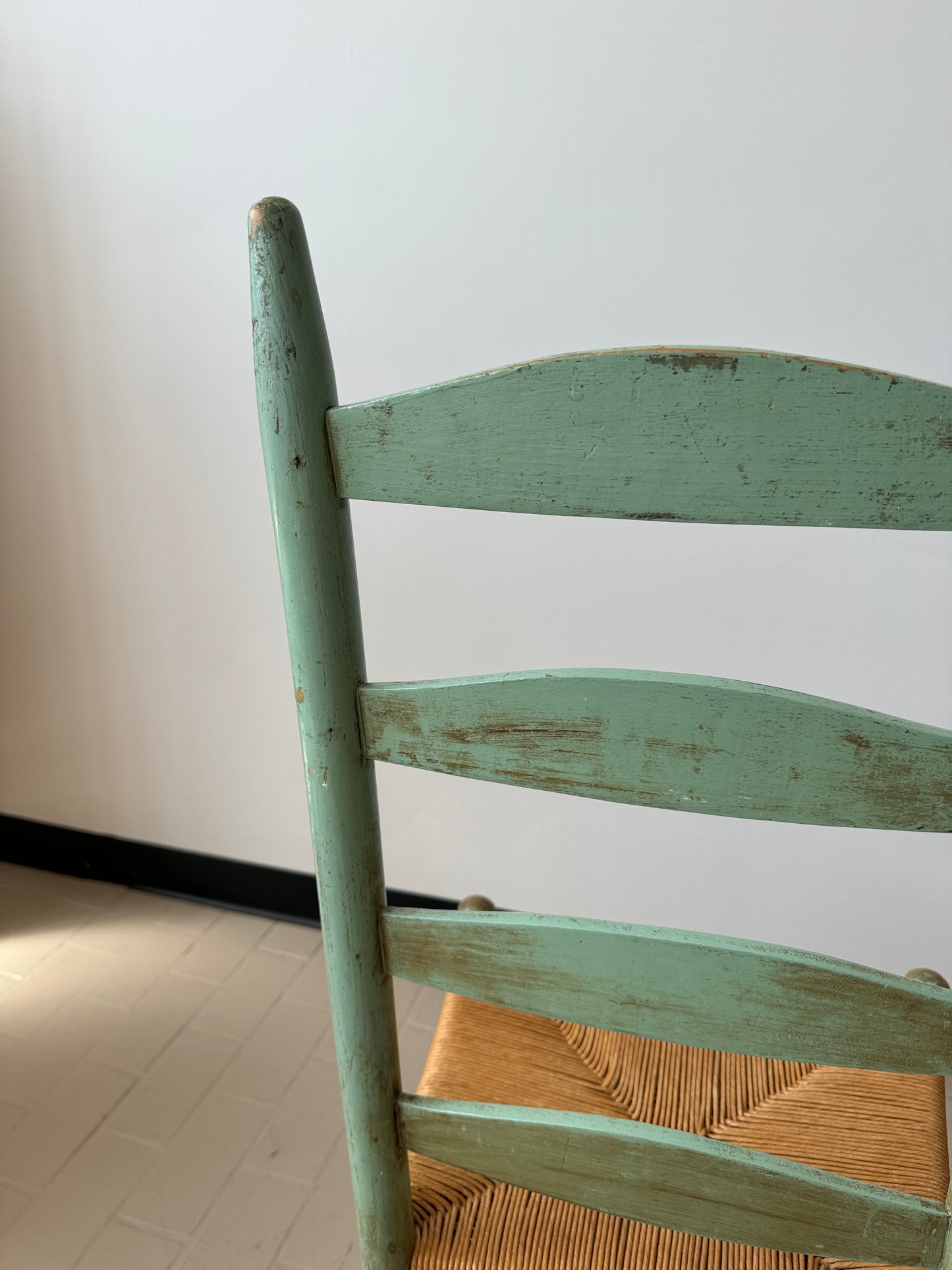 Vintage Handpainted Ladderback Chairs with Rush Seats