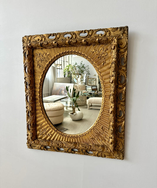 Vintage Ornate Carved Gold Gilt Wall Mirror