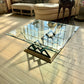 Postmodern Travertine and Glass Coffee Table