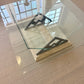 Postmodern Travertine and Glass Coffee Table