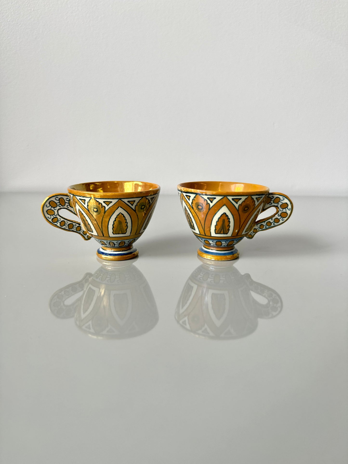 Vintage Cantagalli Gold Luster Pottery Espresso Cups
