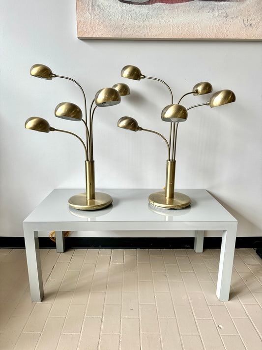 Vintage 1980s Brushed Brass Tiered 5 Arm Orb Table Lamps