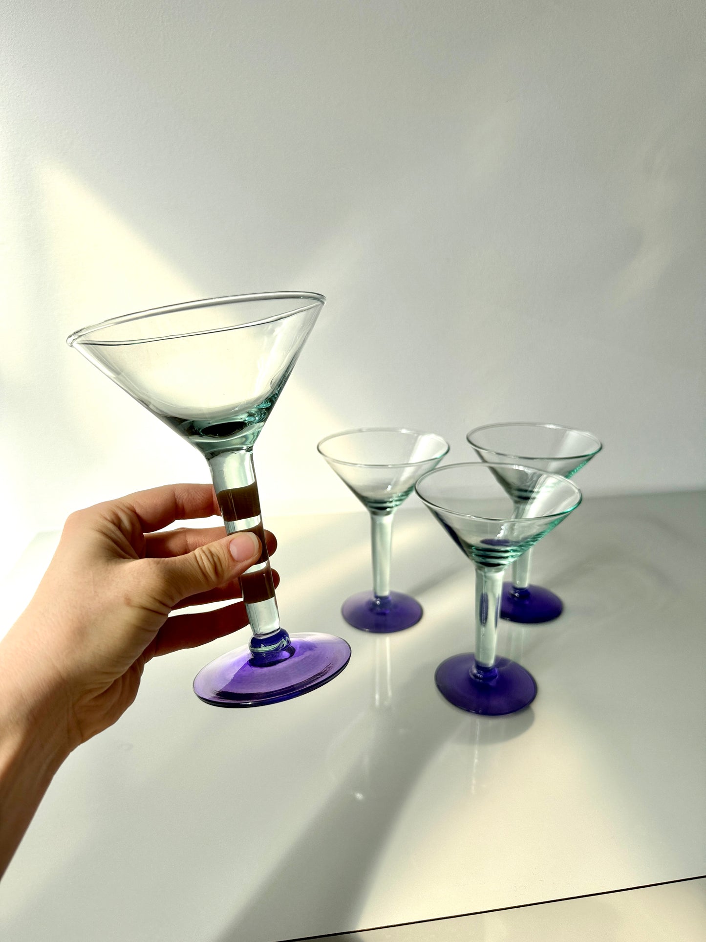 Vintage Postmodern Handblown Two Toned Martini Glasses