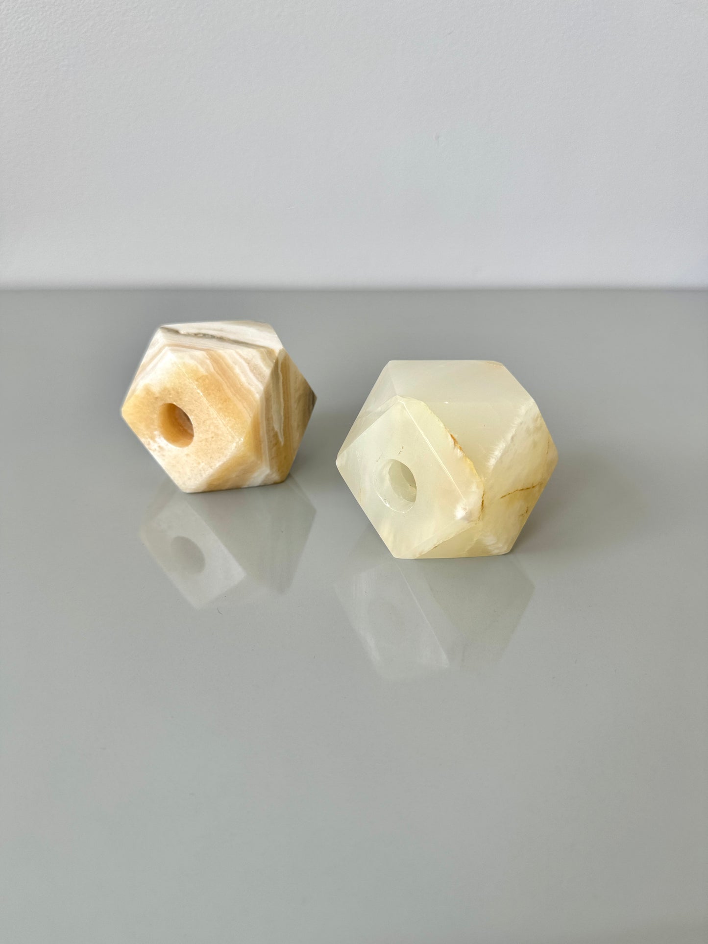 Vintage Polyhedron Onyx Candle Holders