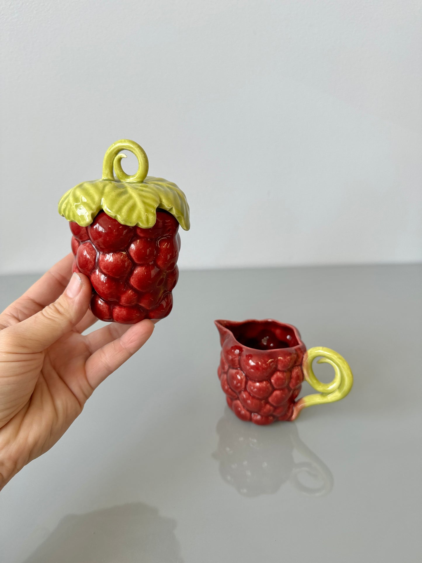 Vintage Ceramic Grape Cluster Sugar Bowl and Creamer