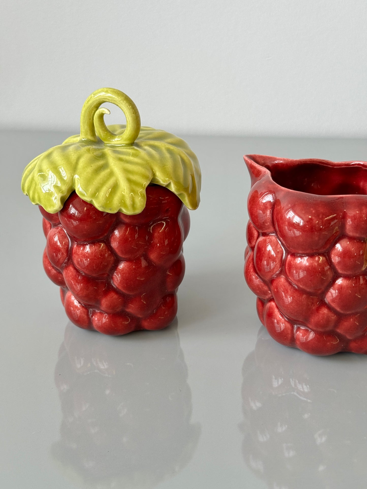Vintage Ceramic Grape Cluster Sugar Bowl and Creamer