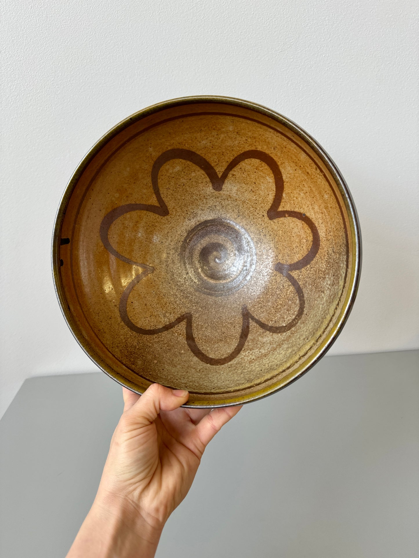 Large Vintage Metallic Studio Pottery Serving Bowl