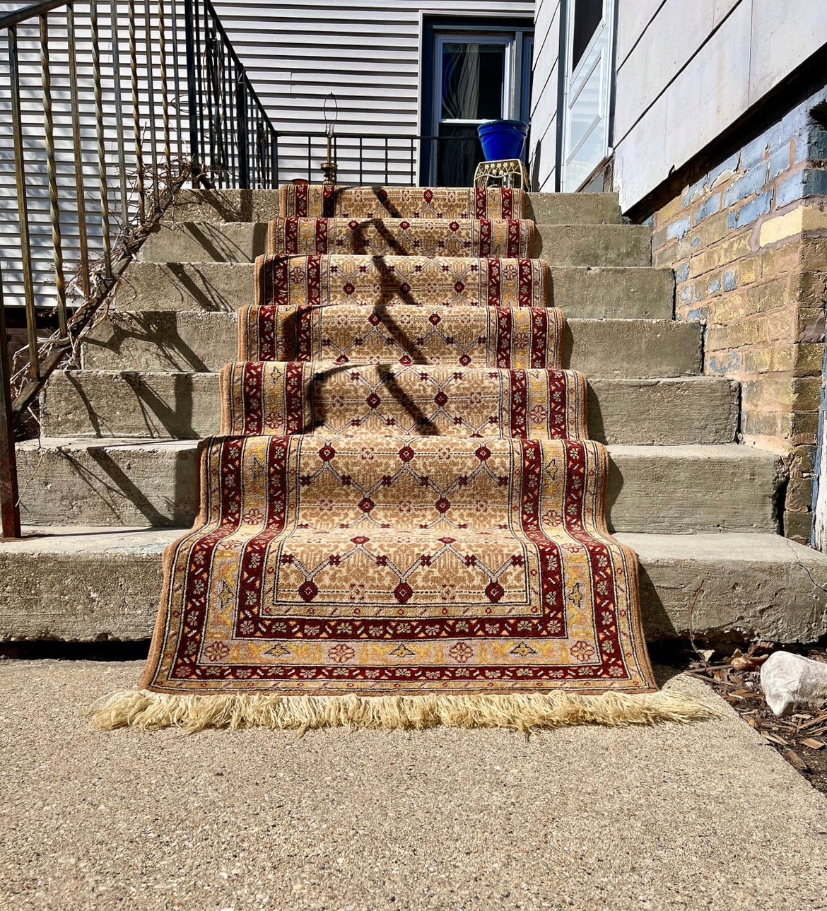 Vintage Hand Knotted Wool Rug Runner