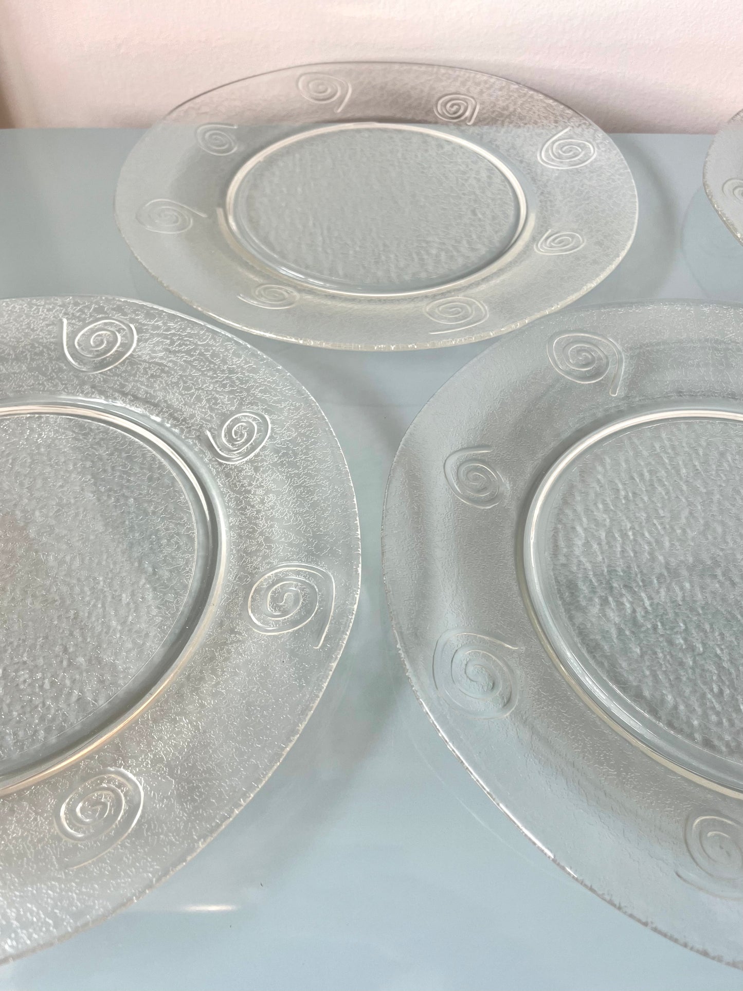 Postmodern Textured Glass Lunch Plates with Swirl Detail