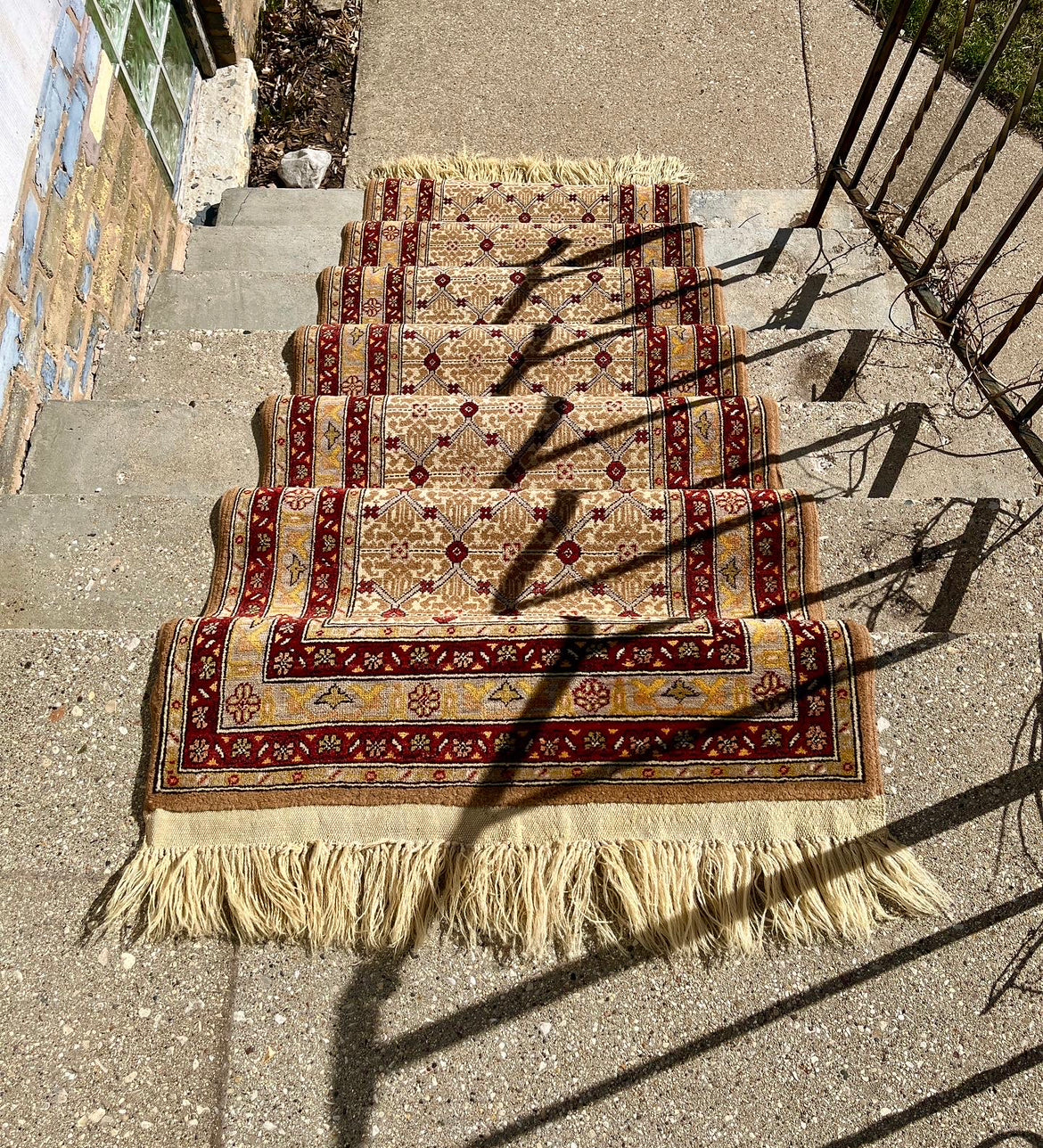 Vintage Hand Knotted Wool Rug Runner