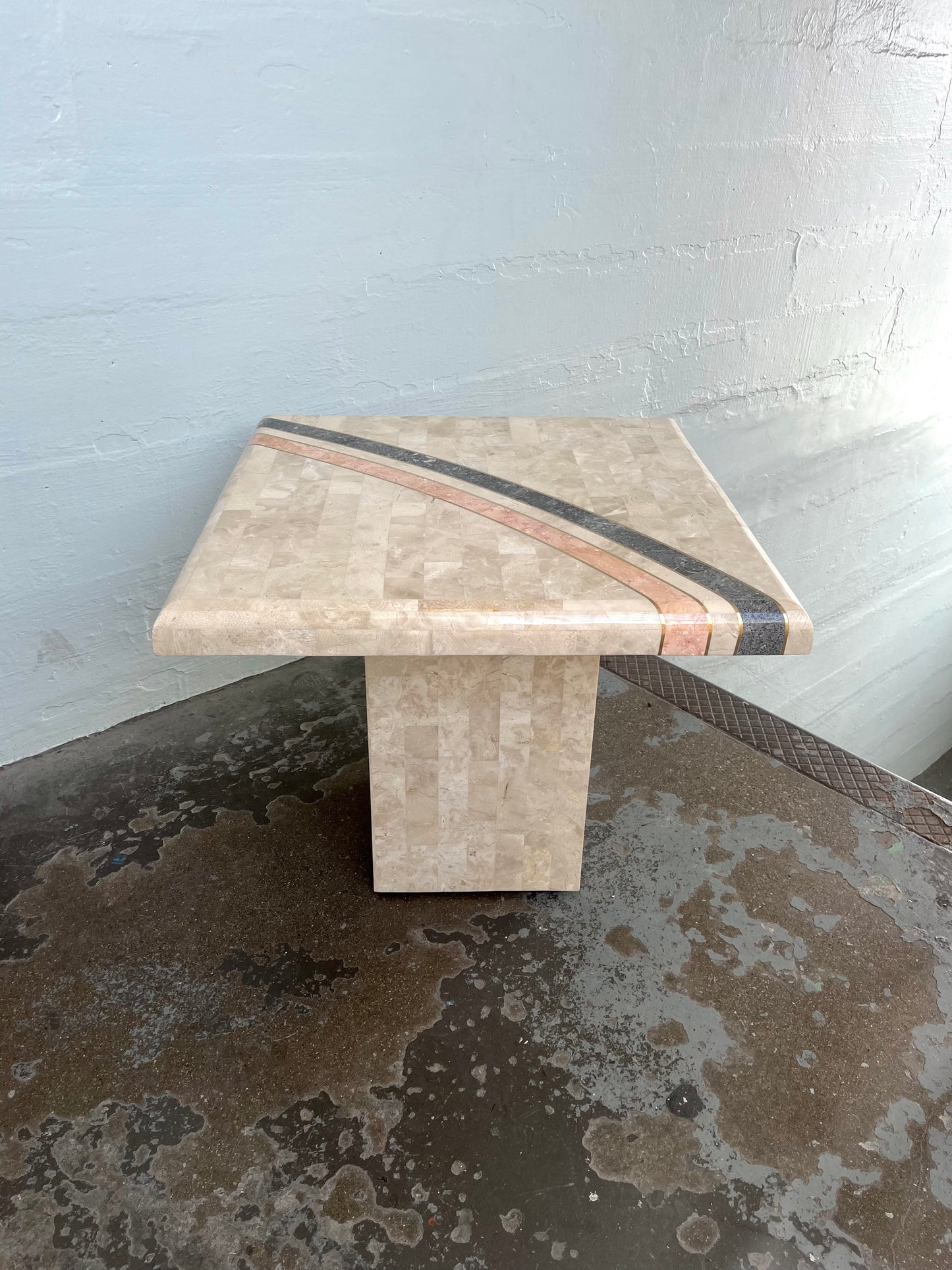1980s Maitland Smith-style Tessellated Travertine Side Table