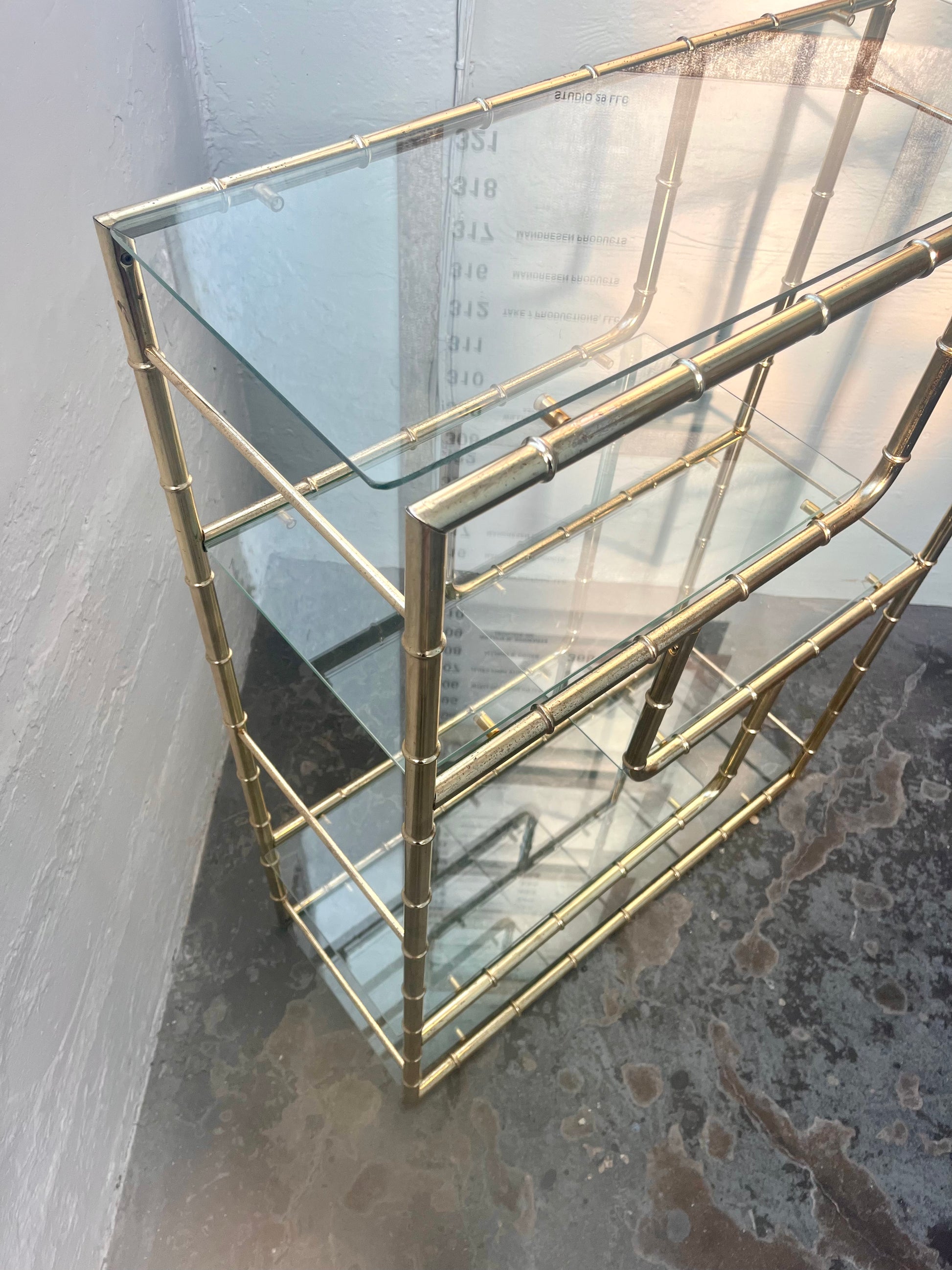 Vintage Faux Bamboo Five-tier Brass and Glass Etagere – House of Gaud