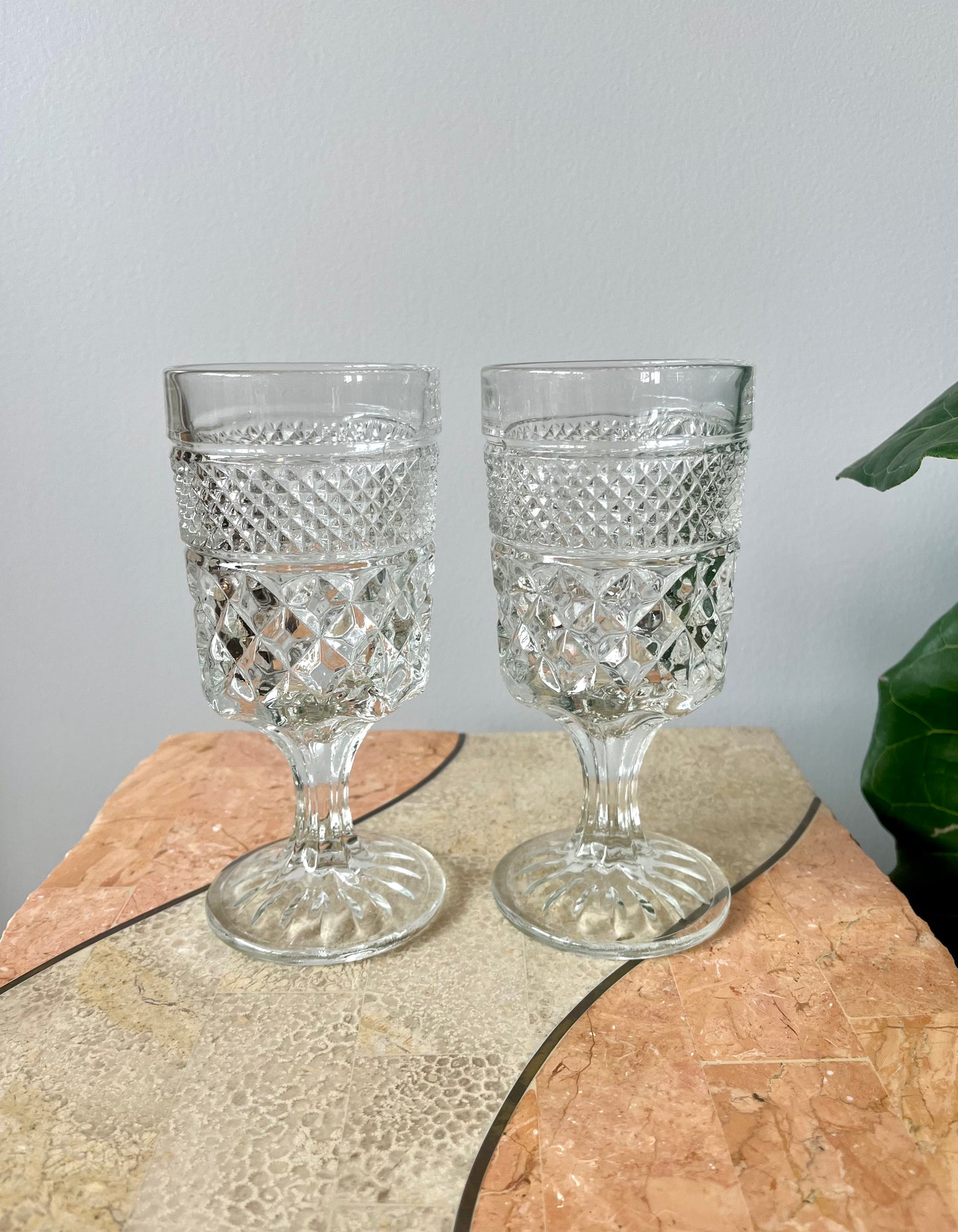 Vintage Anchor Hocking Wexford Cut Glass Goblets