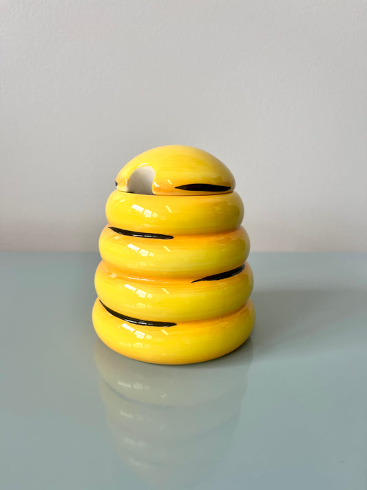 Vintage Yellow Ceramic Beehive Honey Pot