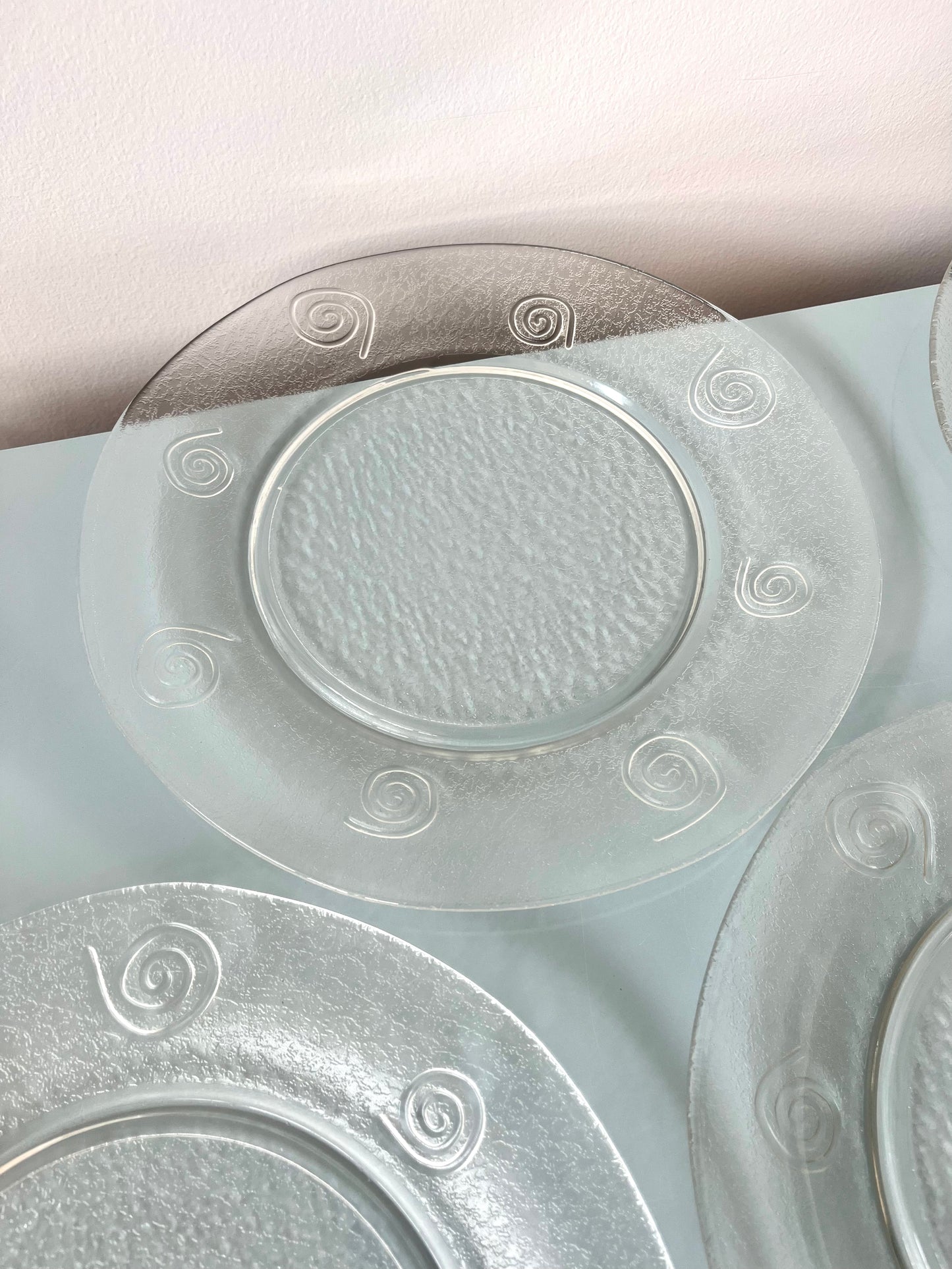 Postmodern Textured Glass Lunch Plates with Swirl Detail