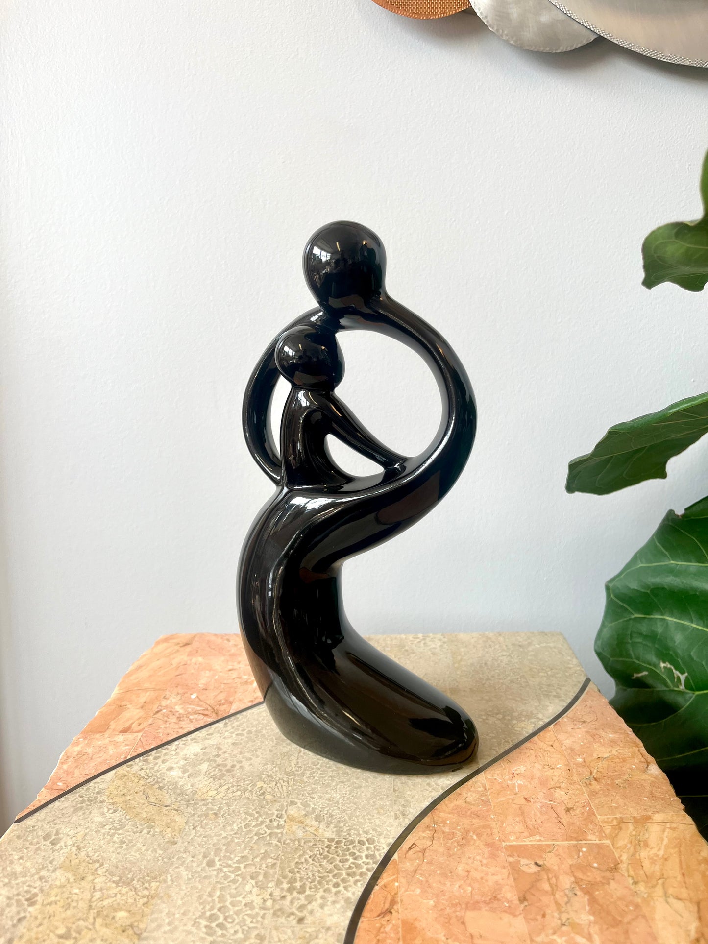 Vintage 1999 Black Ceramic Mother and Child Figurine
