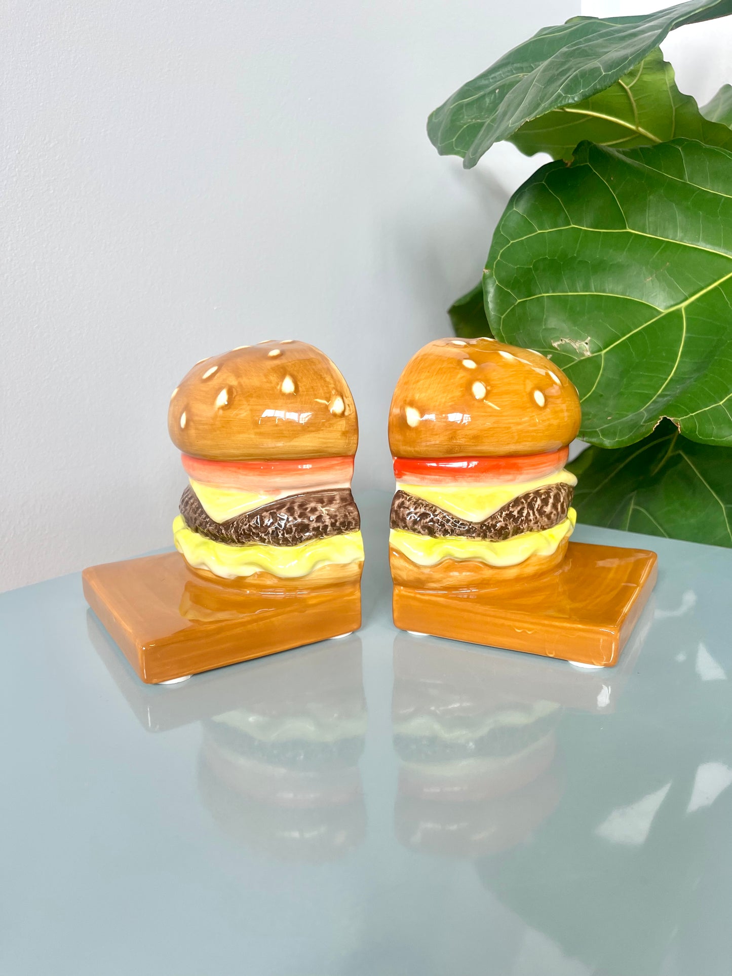 Vintage Ceramic Cheeseburger Bookends