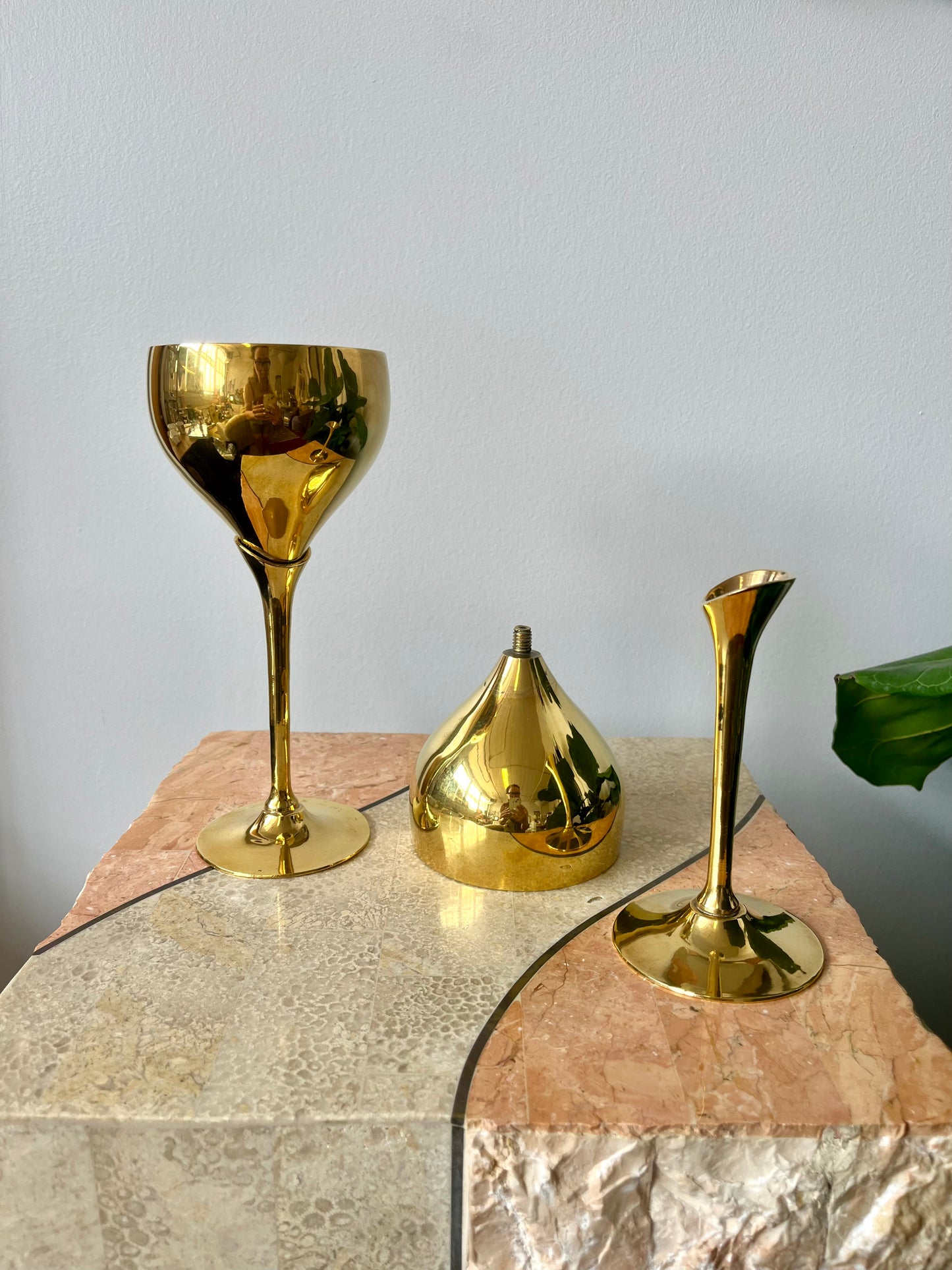 Vintage Solid Brass Tulip Stem Wine Goblets
